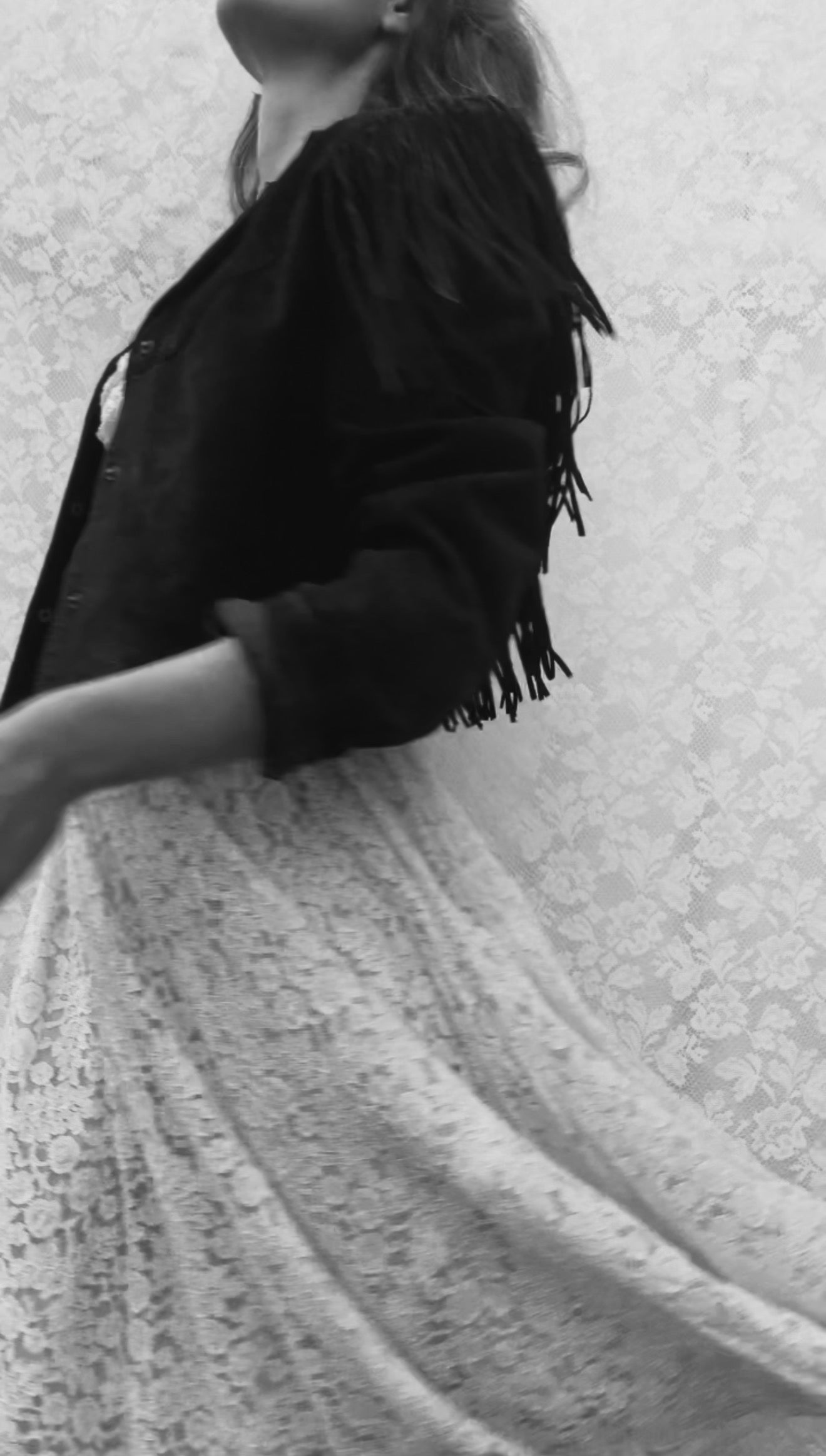 VINTAGE GENUINE SUEDE LEATHER TASSEL JACKET BLACK - SMALL