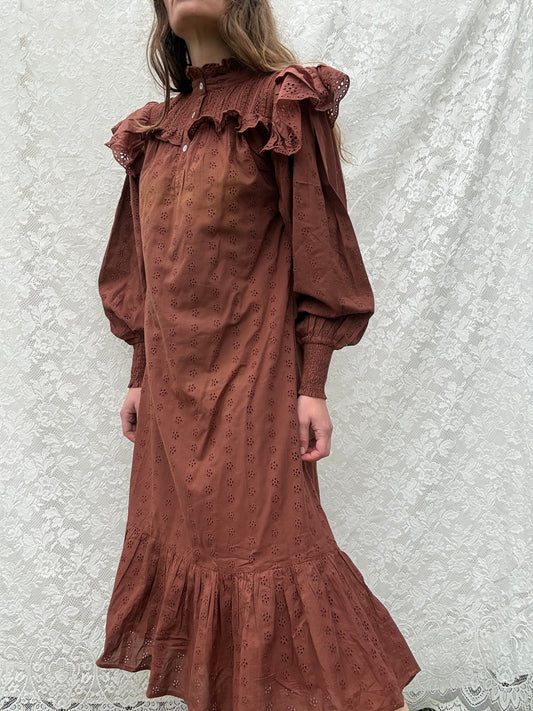 SECOND - 100% RECYCLED COTTON - CLOTHILDE DRESS RUST