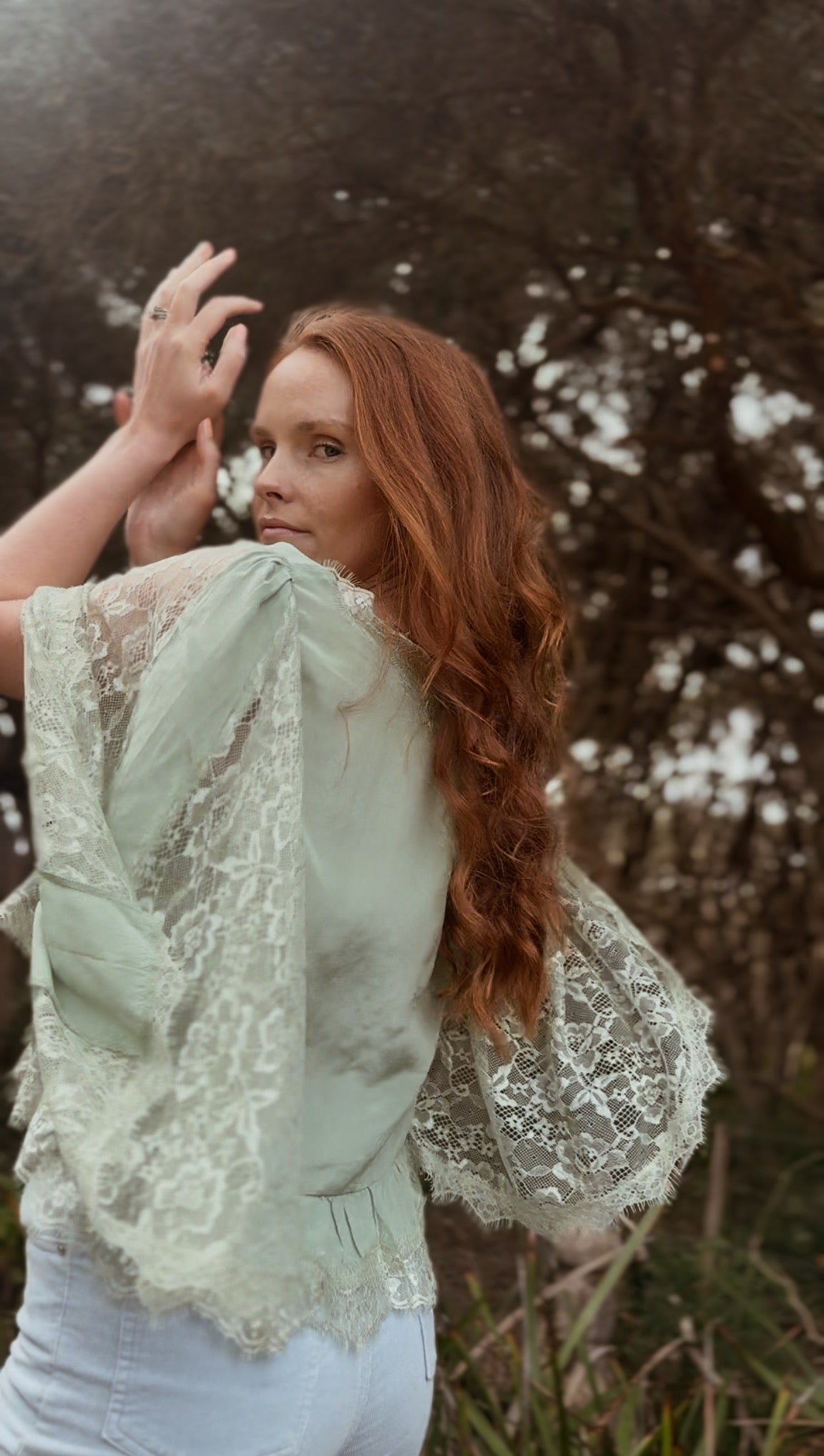 AMORET SILK CAPELET BLOUSE - SAGE