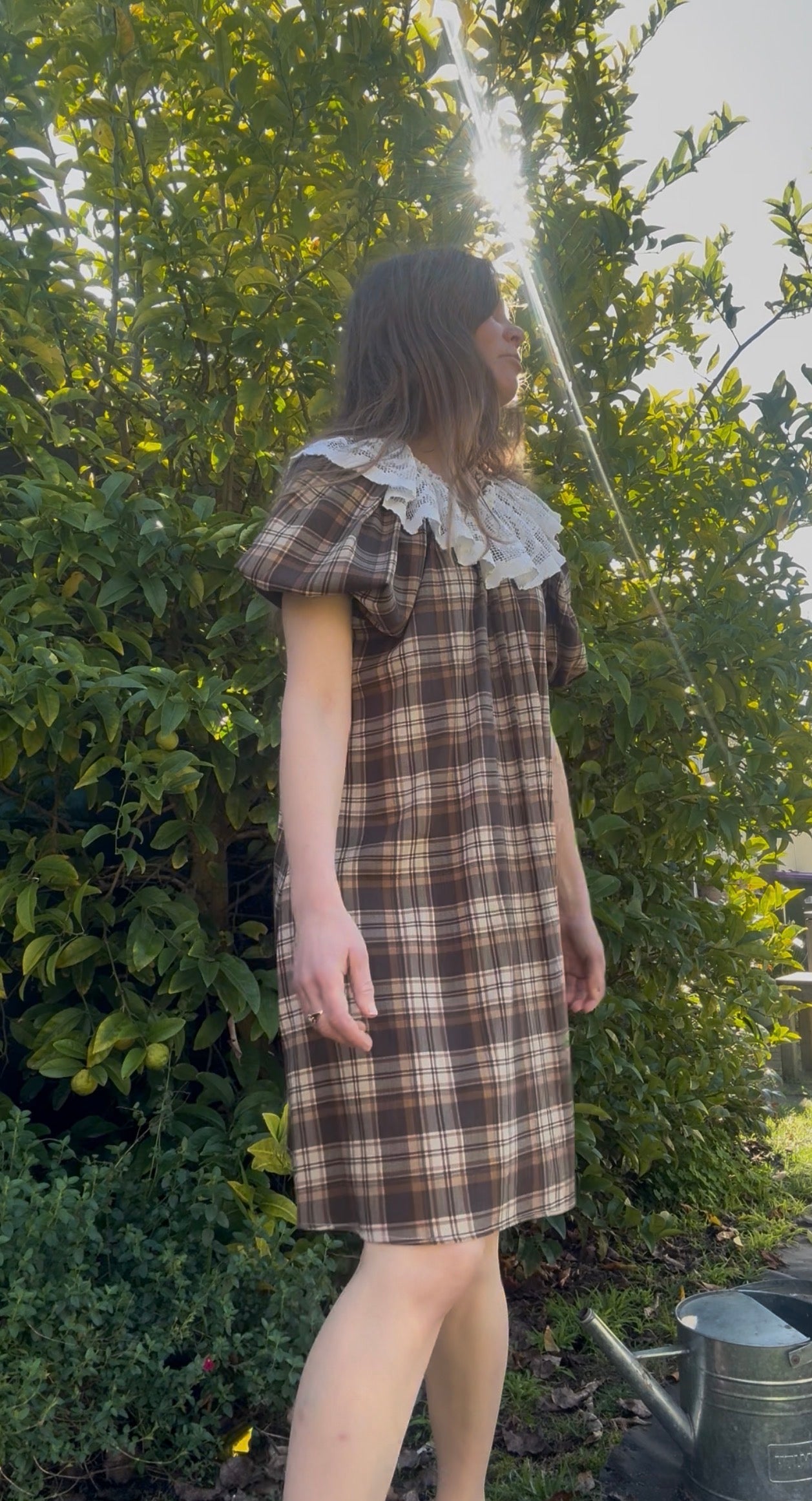 ONE OF A KIND SMOCK DRESS BROWN PLAID - M