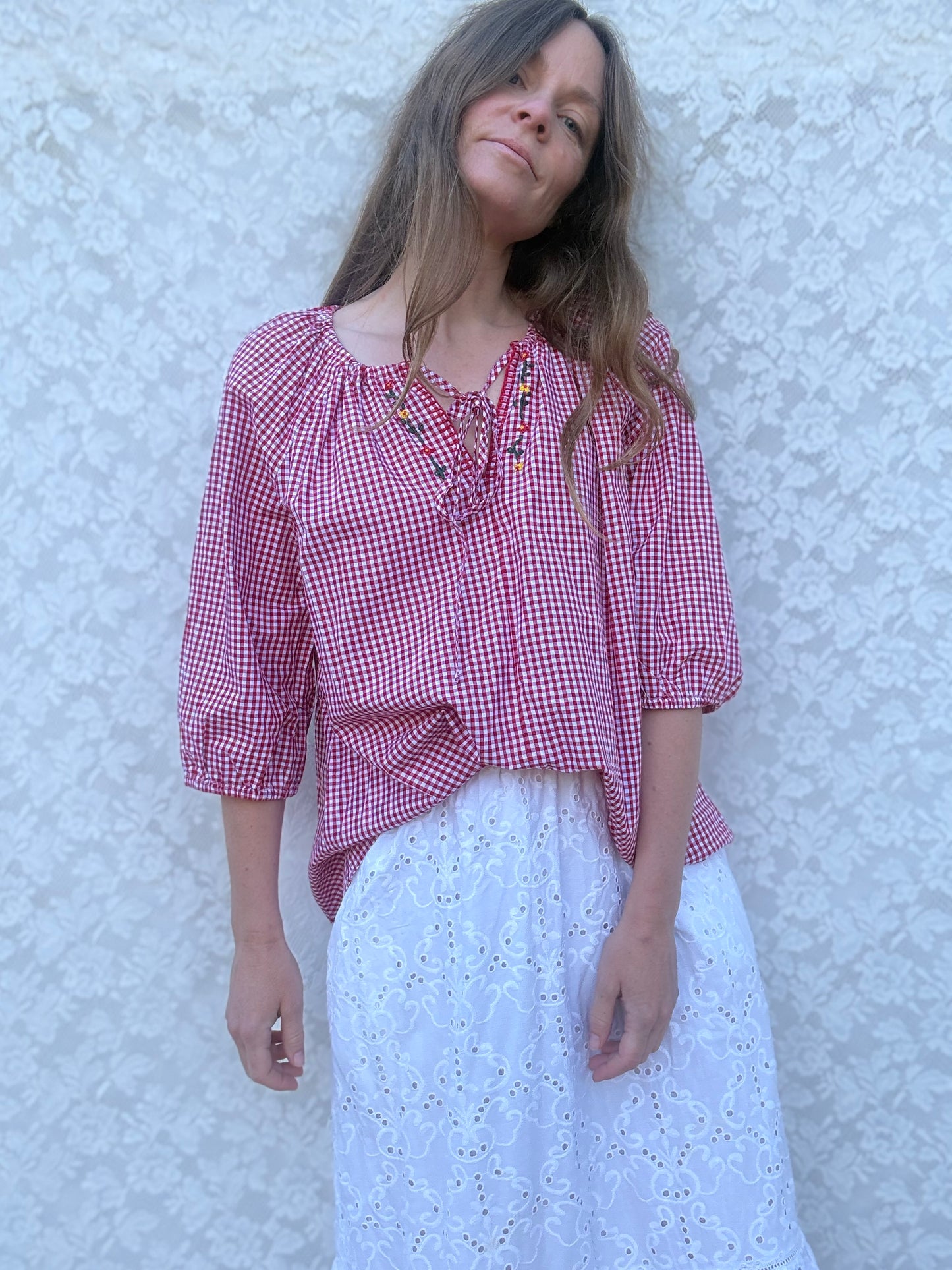 ANYA SMOCK BLOUSE RED GINGHAM