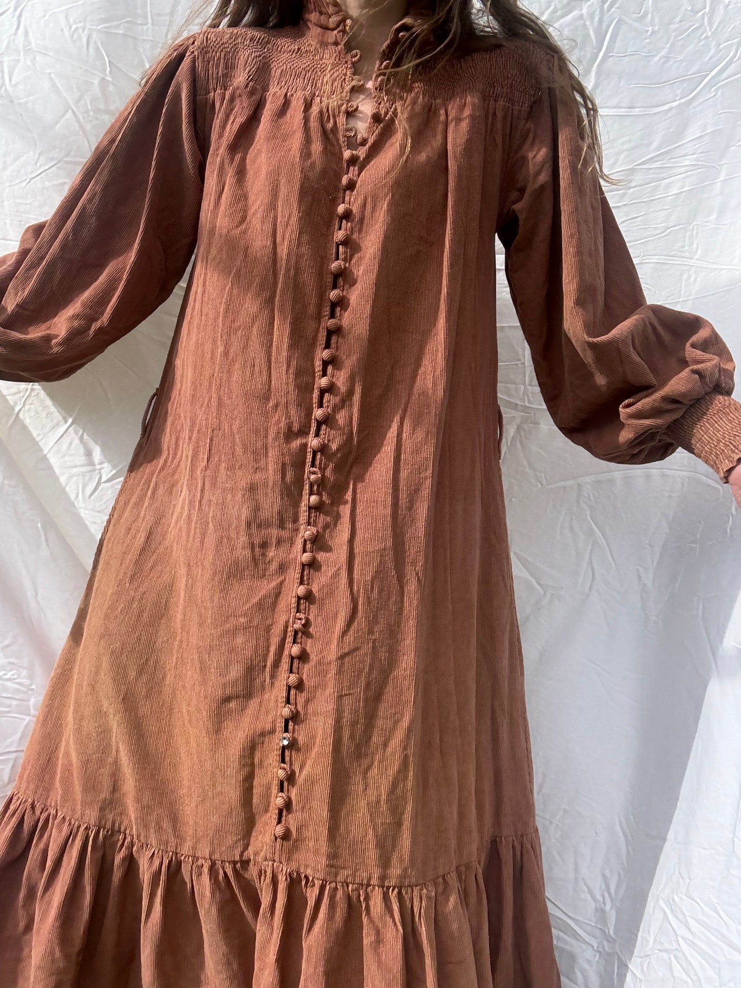 PRELOVED - 100% RECYCLED COTTON CORDUROY - CLOTHILDE DRESS CINNAMON XS