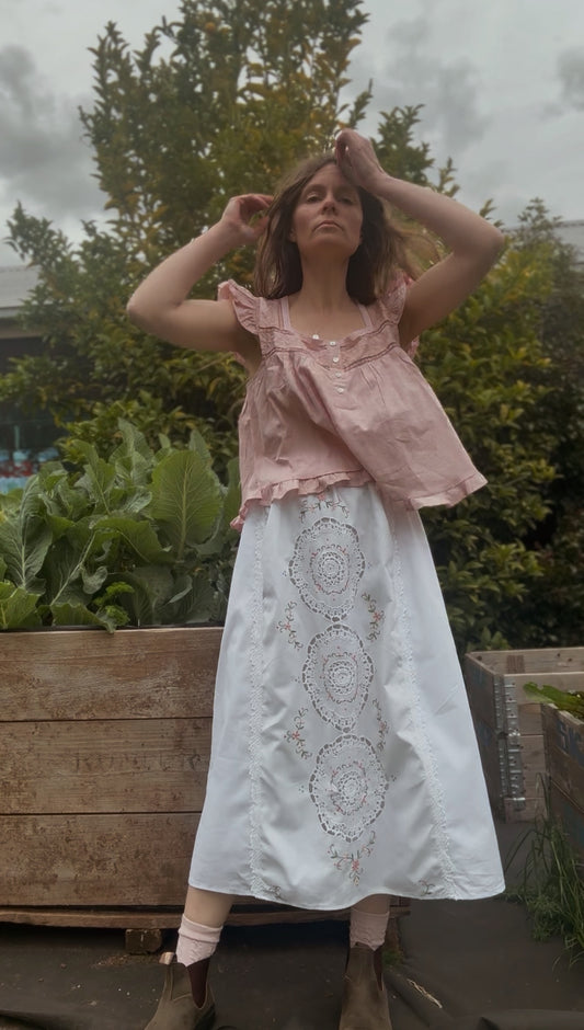 ONE OF A KIND CROCHET MEDALLION MIDI SKIRT M-L