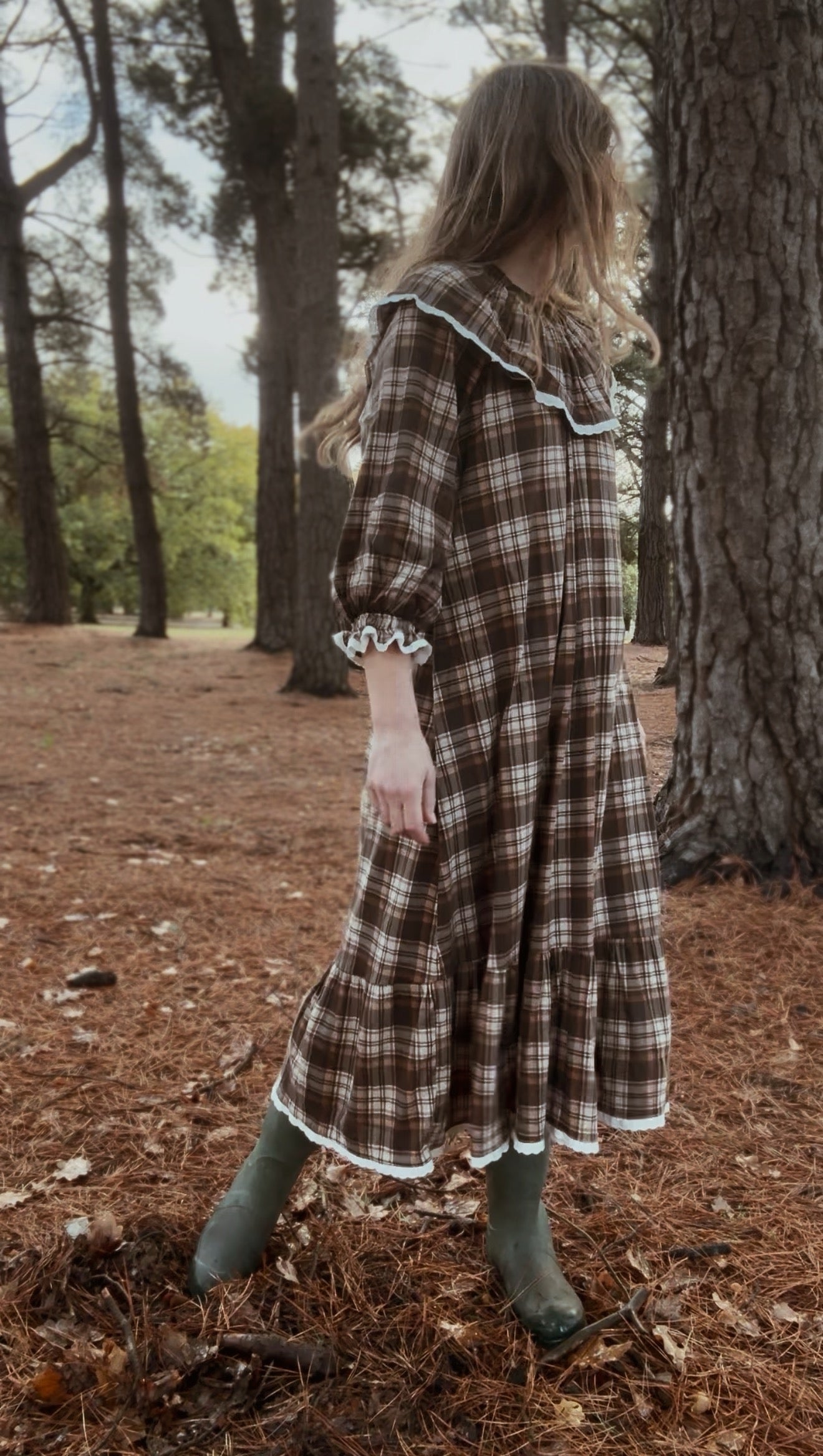 HETTIE SMOCK DRESS BROWN PLAID CHECK