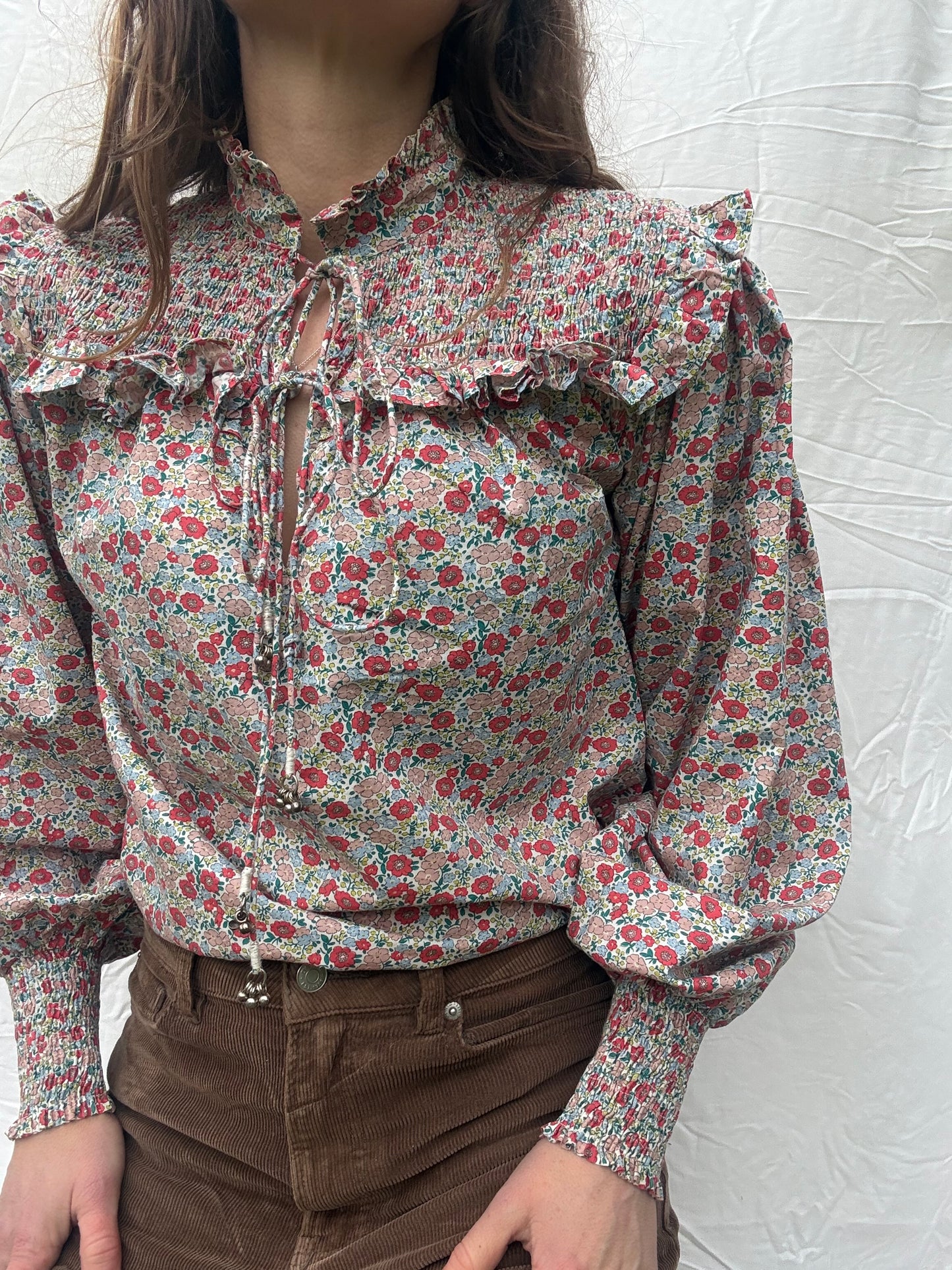 PRELOVED - BAMBI BLOUSE PINK DITSY FLORAL XS