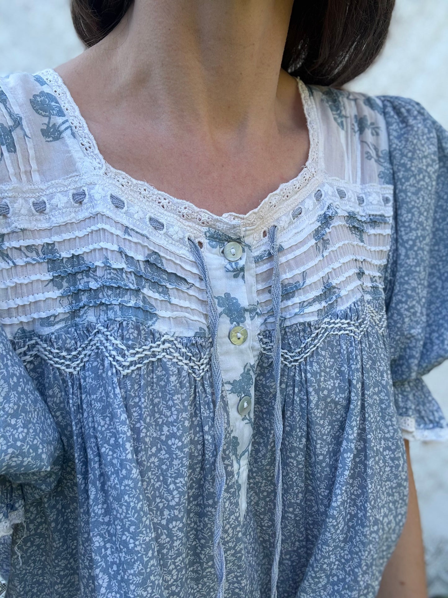 100% RECYCLED COTTON - MORNING SONG HAND SMOCKED TIERED DRESS - CORNFLOWER BLUE ROSE (Copy)