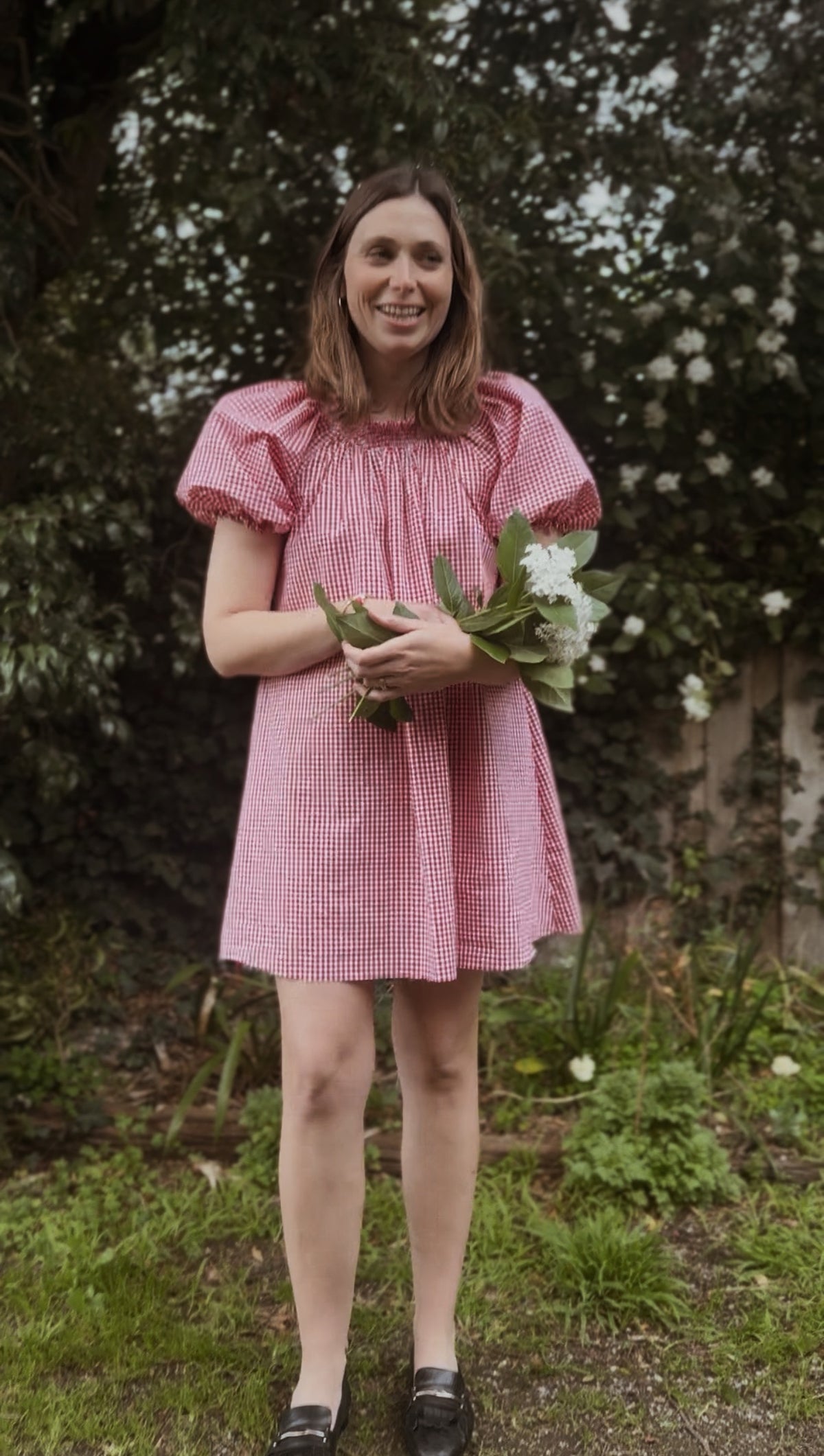 ANYA SMOCK DRESS RED GINGHAM COTTON
