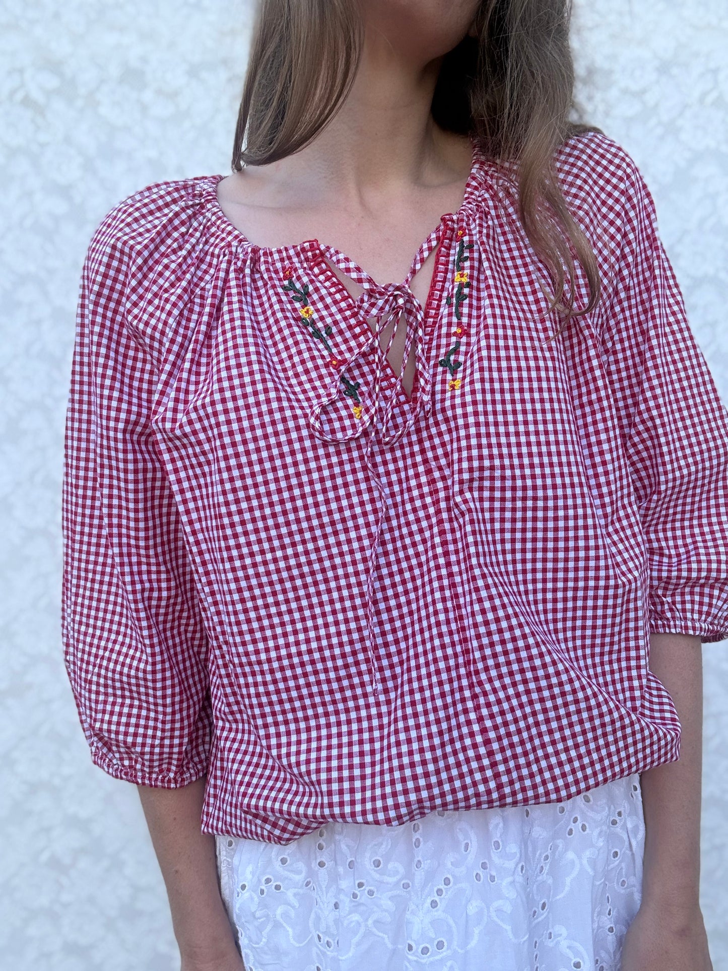 ANYA SMOCK BLOUSE RED GINGHAM