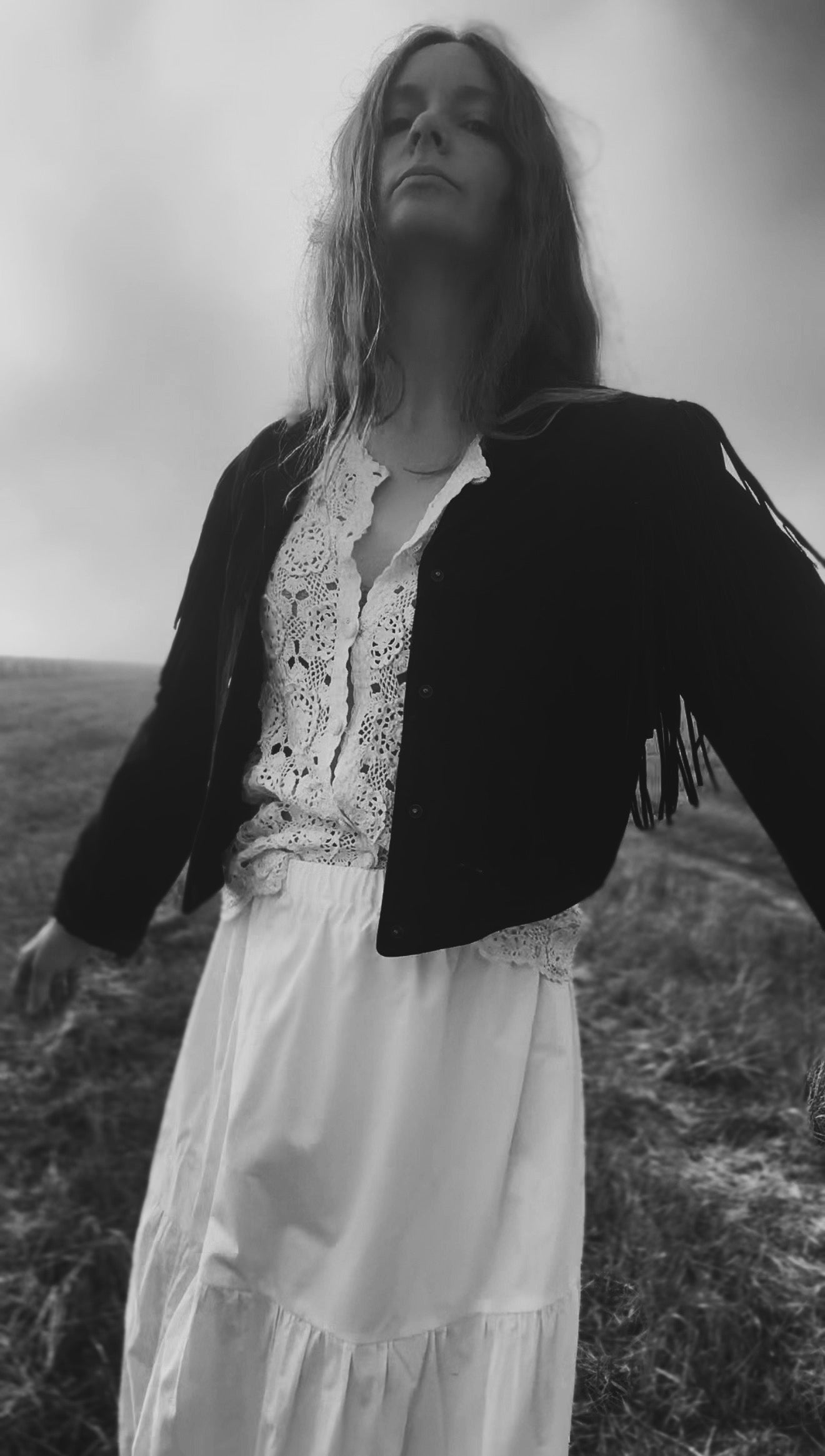 VINTAGE GENUINE SUEDE LEATHER TASSEL JACKET BLACK - SMALL