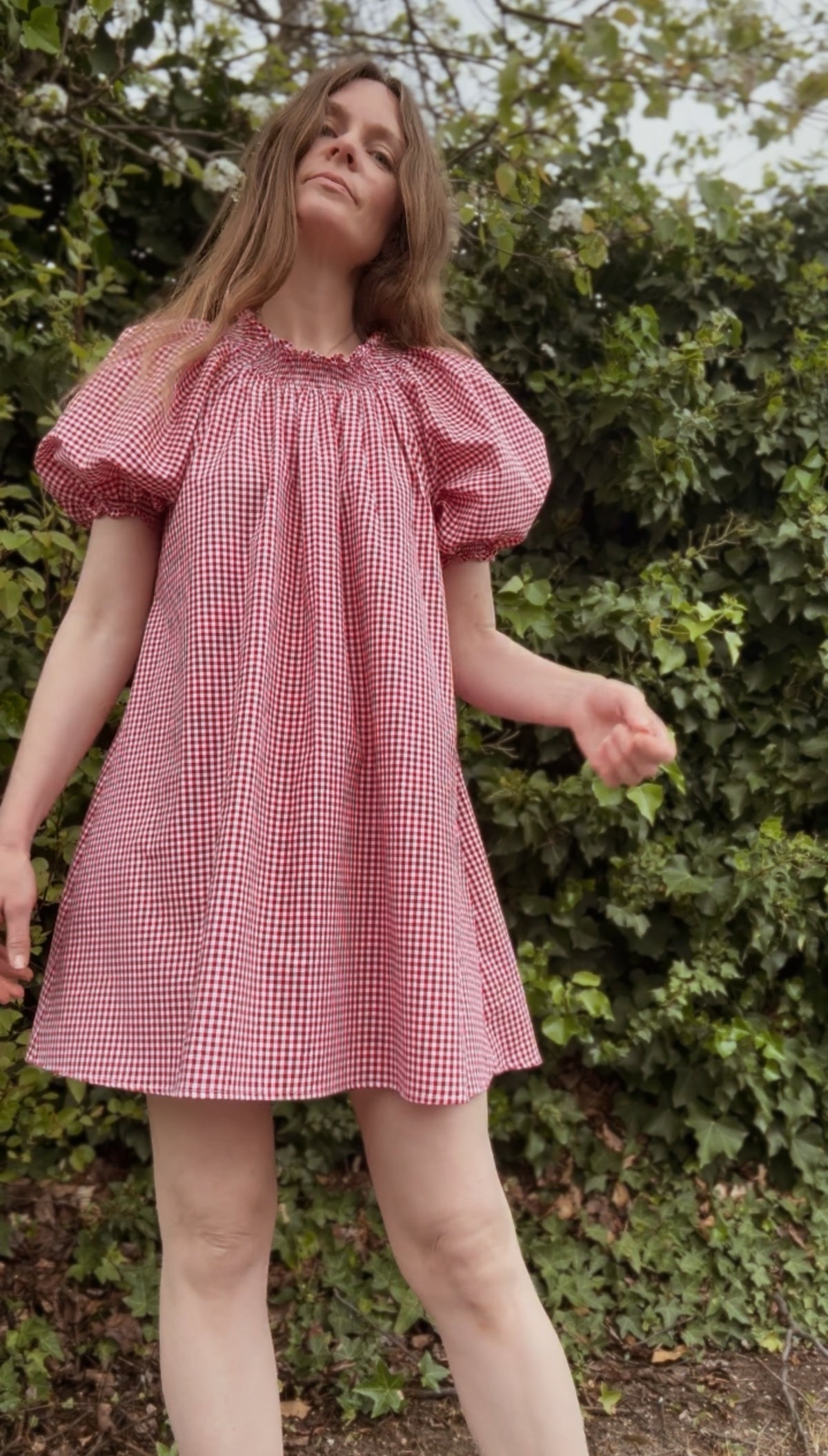 ANYA SMOCK DRESS RED GINGHAM COTTON