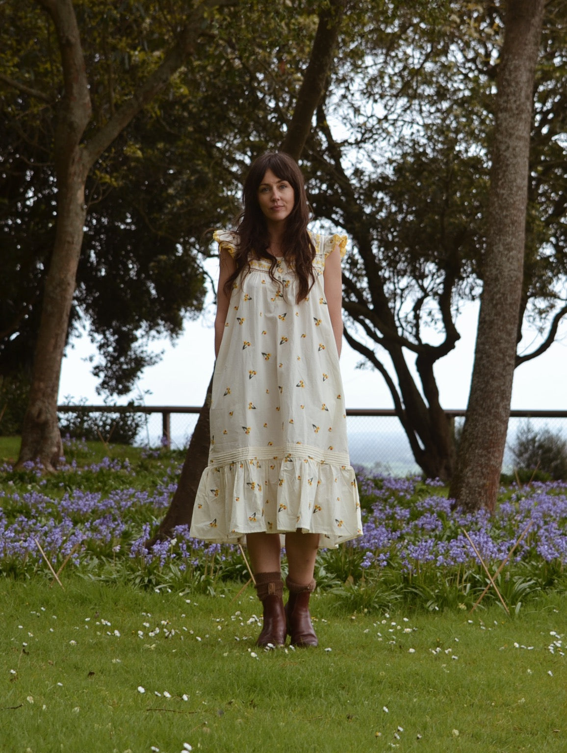 100% RECYCLED COTTON - ALICE DRESS - EMBROIDERED DAFFODIL