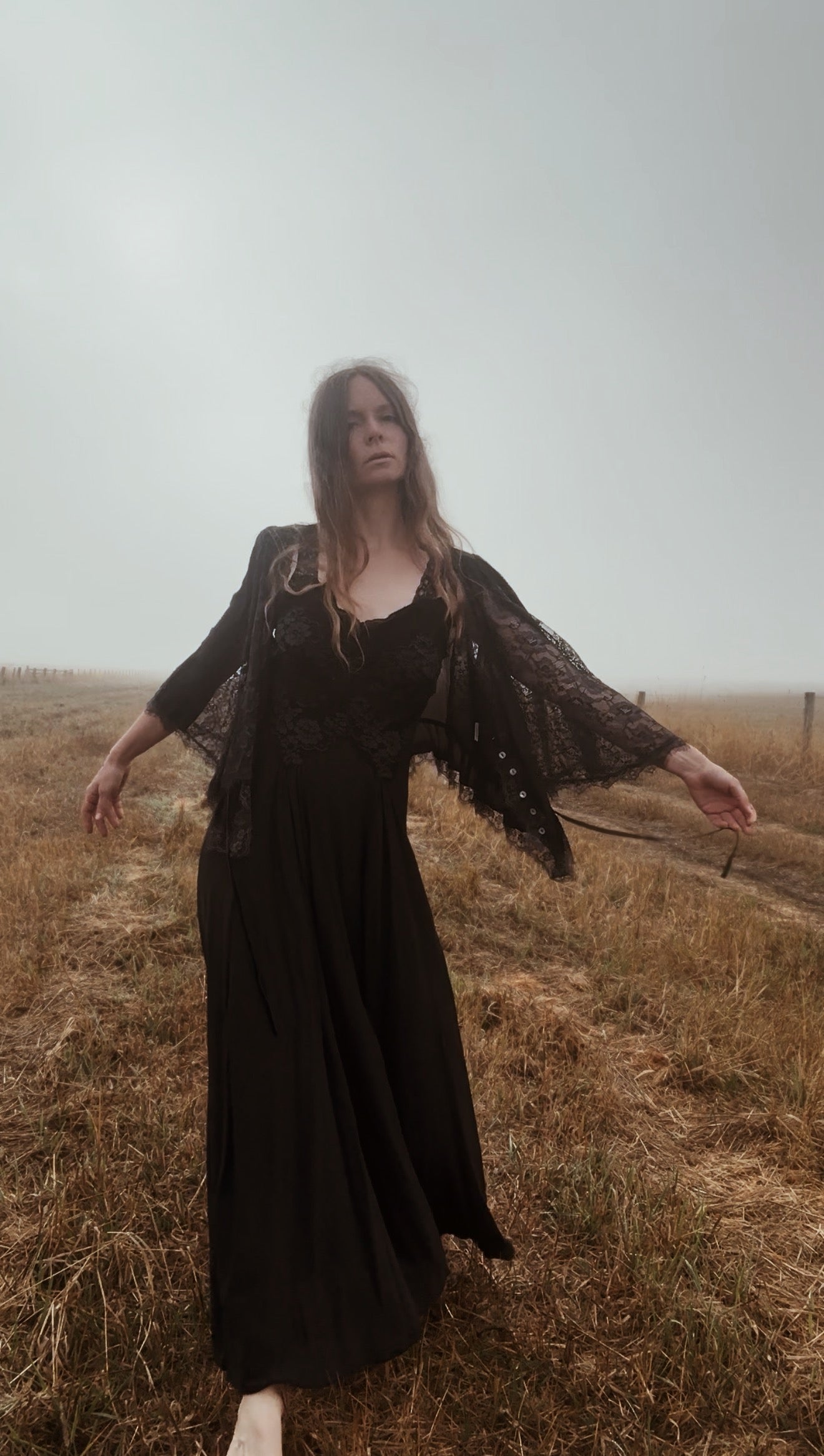 PREORDER AURORA SILK & LACE DRESS - BLACK