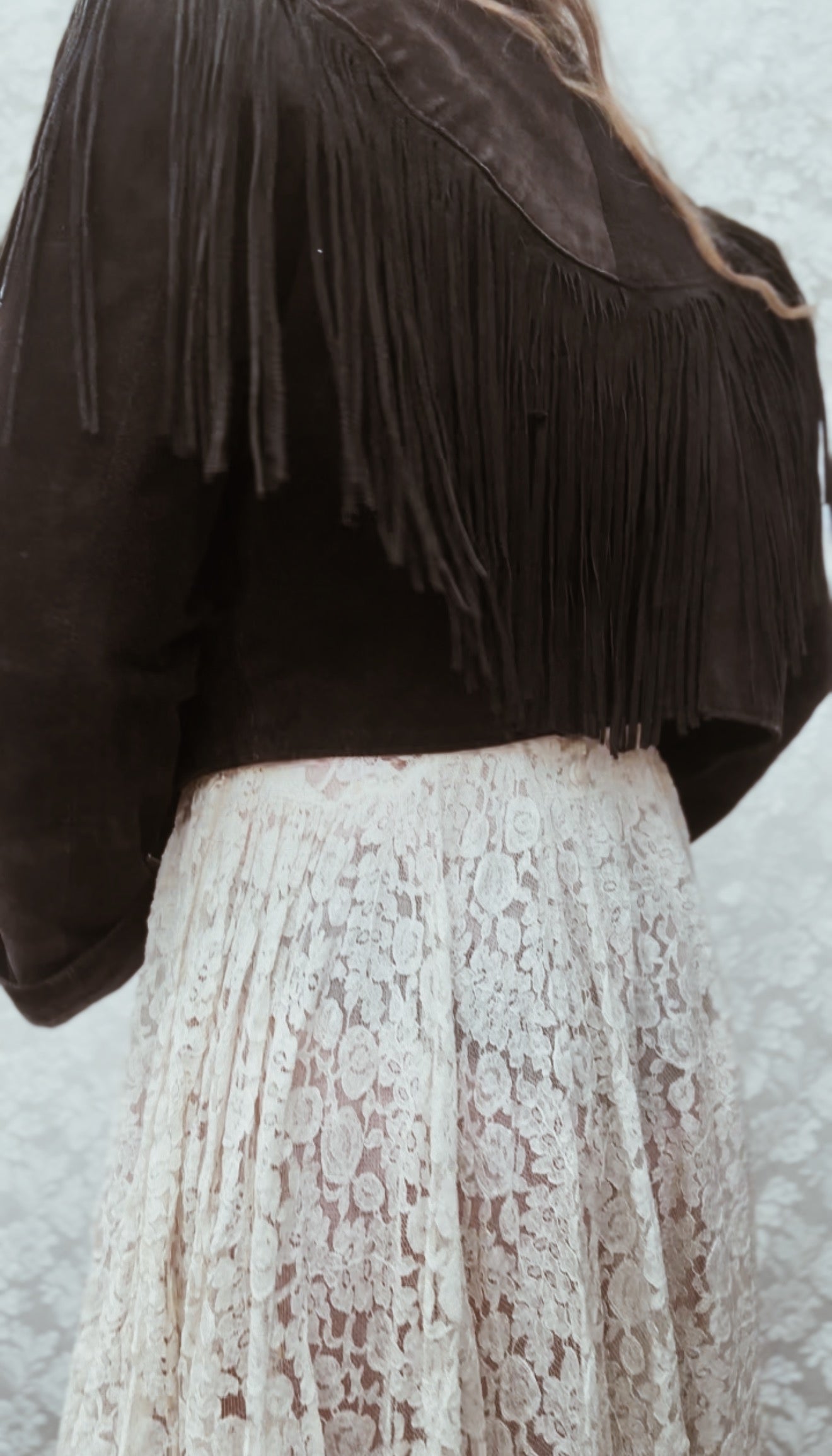 VINTAGE GENUINE SUEDE LEATHER TASSEL JACKET BLACK - SMALL