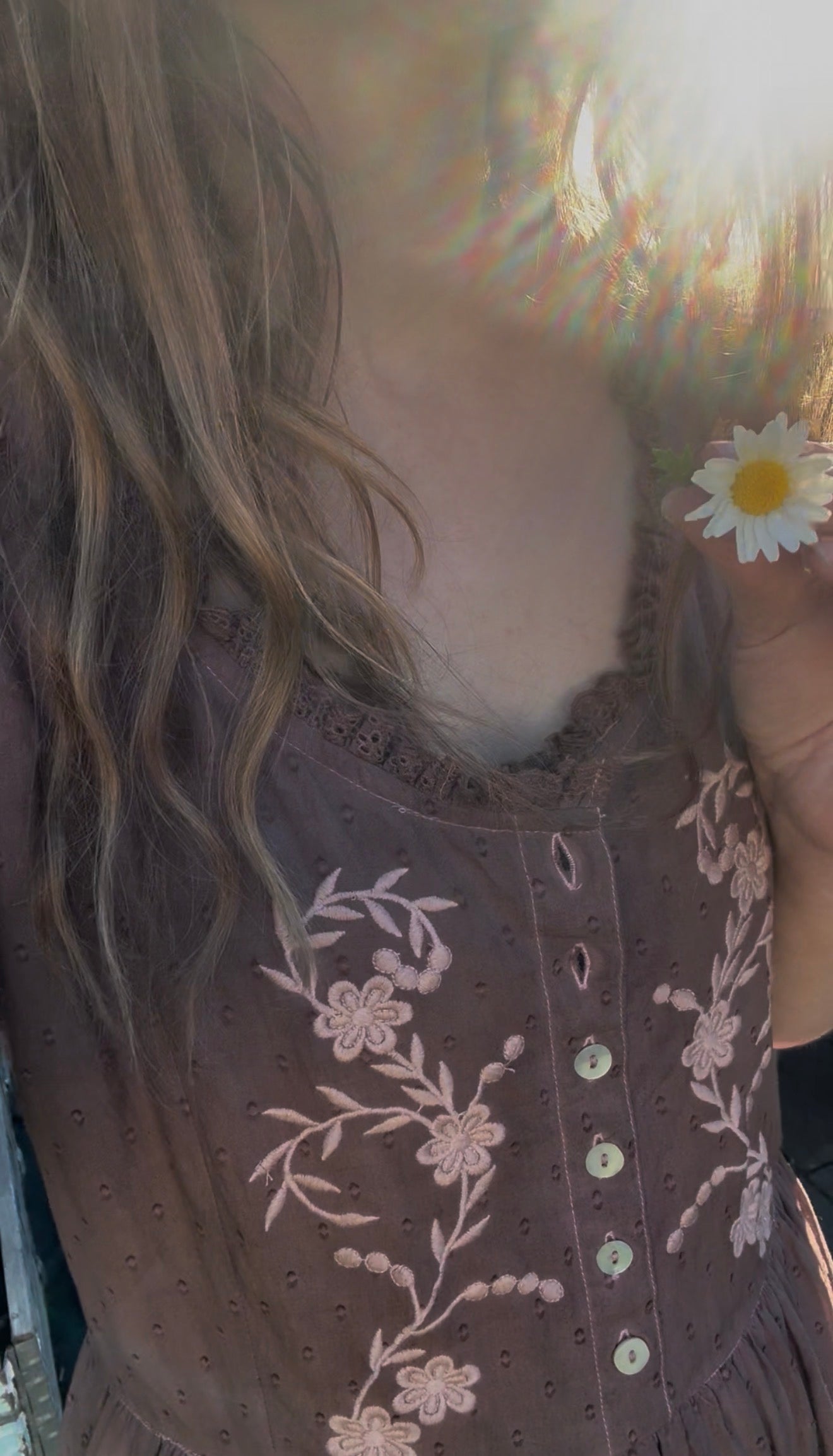 100% RECYCLED COTTON - FAUSTINE DRESS PASTEL WASHED BROWN