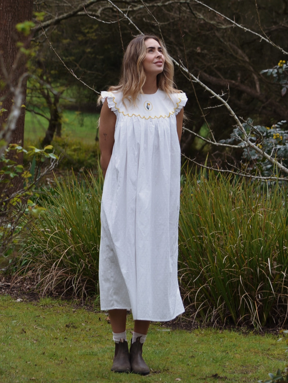 100% RECYCLED DOBBY COTTON - SUMMER BREEZE DAFFODIL NIGHT/DAY DRESS