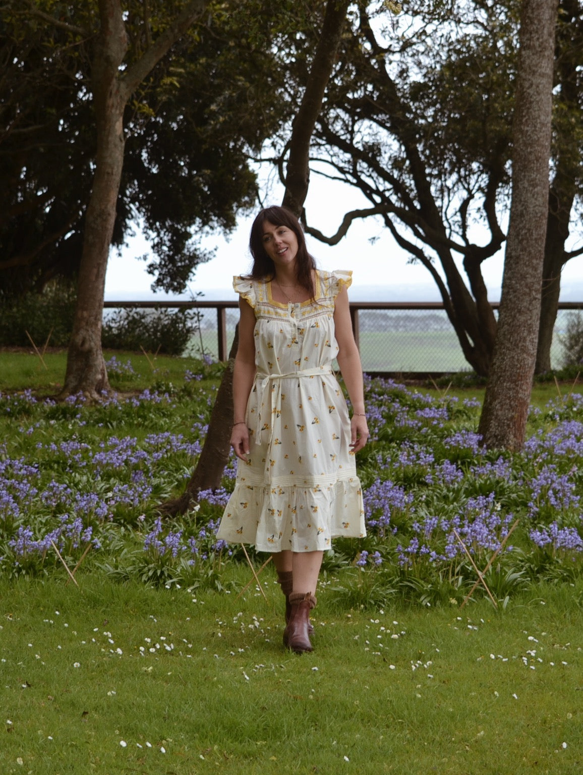 100% RECYCLED COTTON - ALICE DRESS - EMBROIDERED DAFFODIL