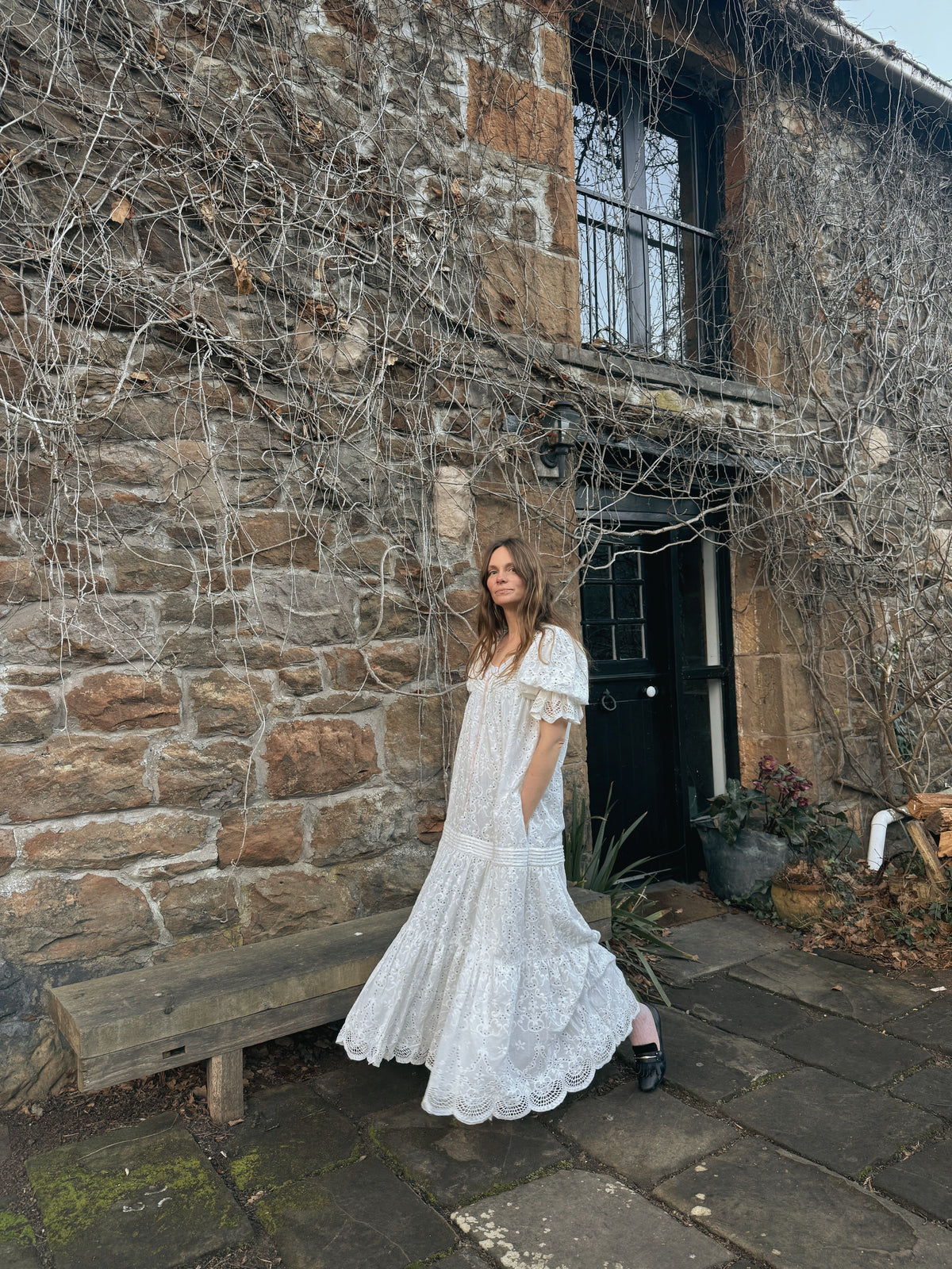 100% RECYCLED COTTON - MORNING SONG DRESS WHITE BRODERIE COTTON