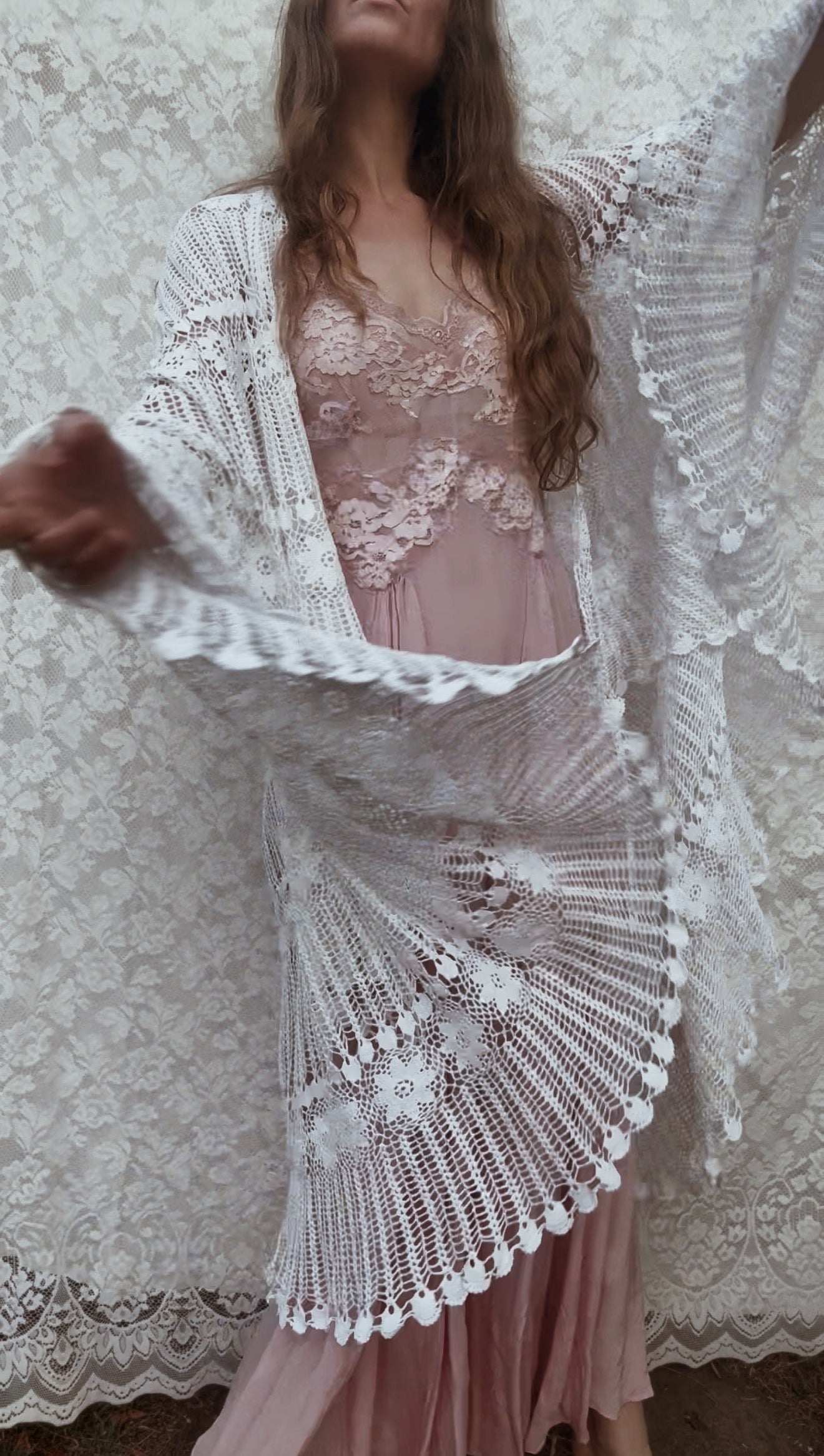 REWORKED - WHITE CROCHET THROW ONE SIZE