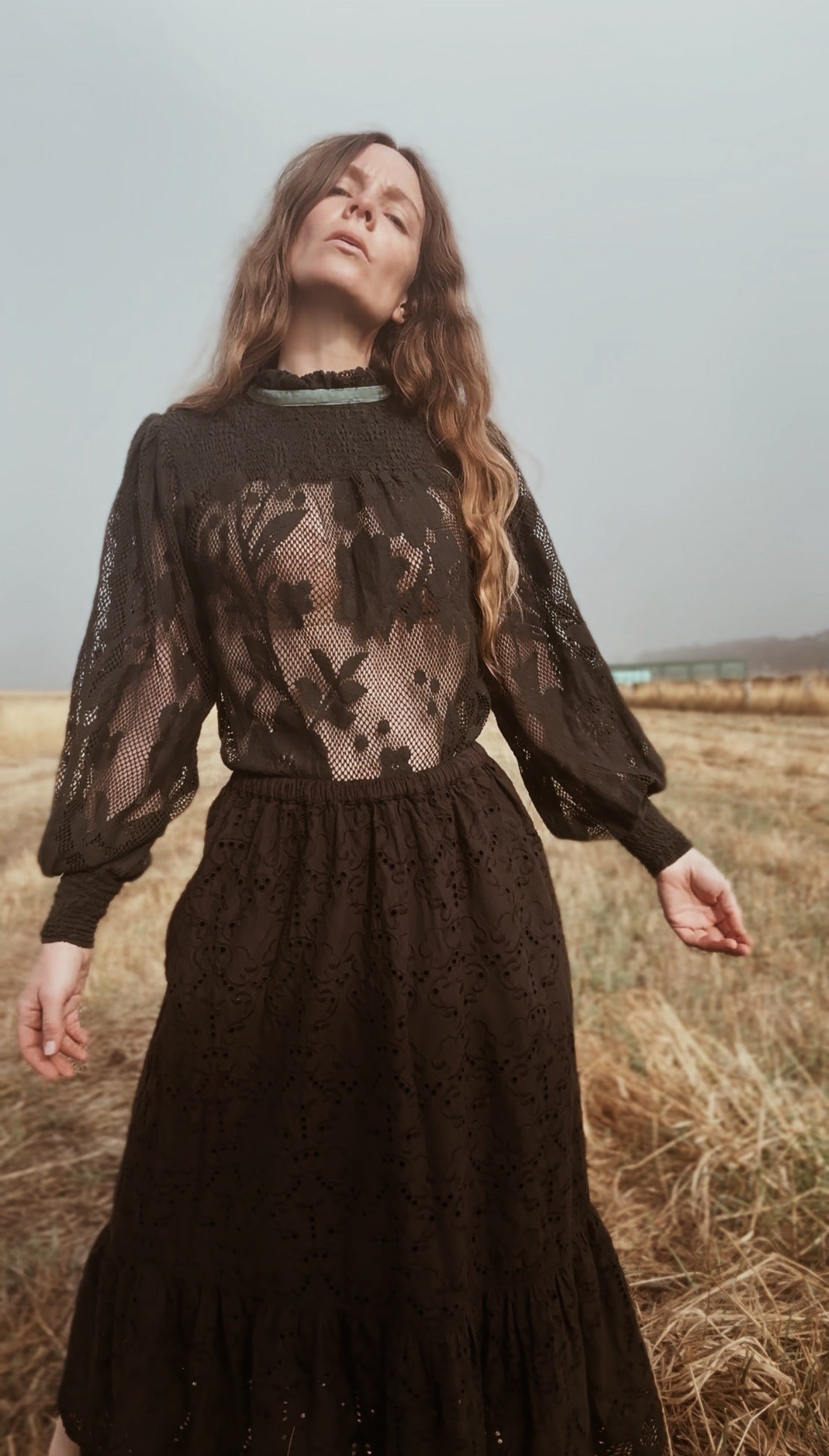 CELESTE CROCHET COTTON BLOUSE BLACK