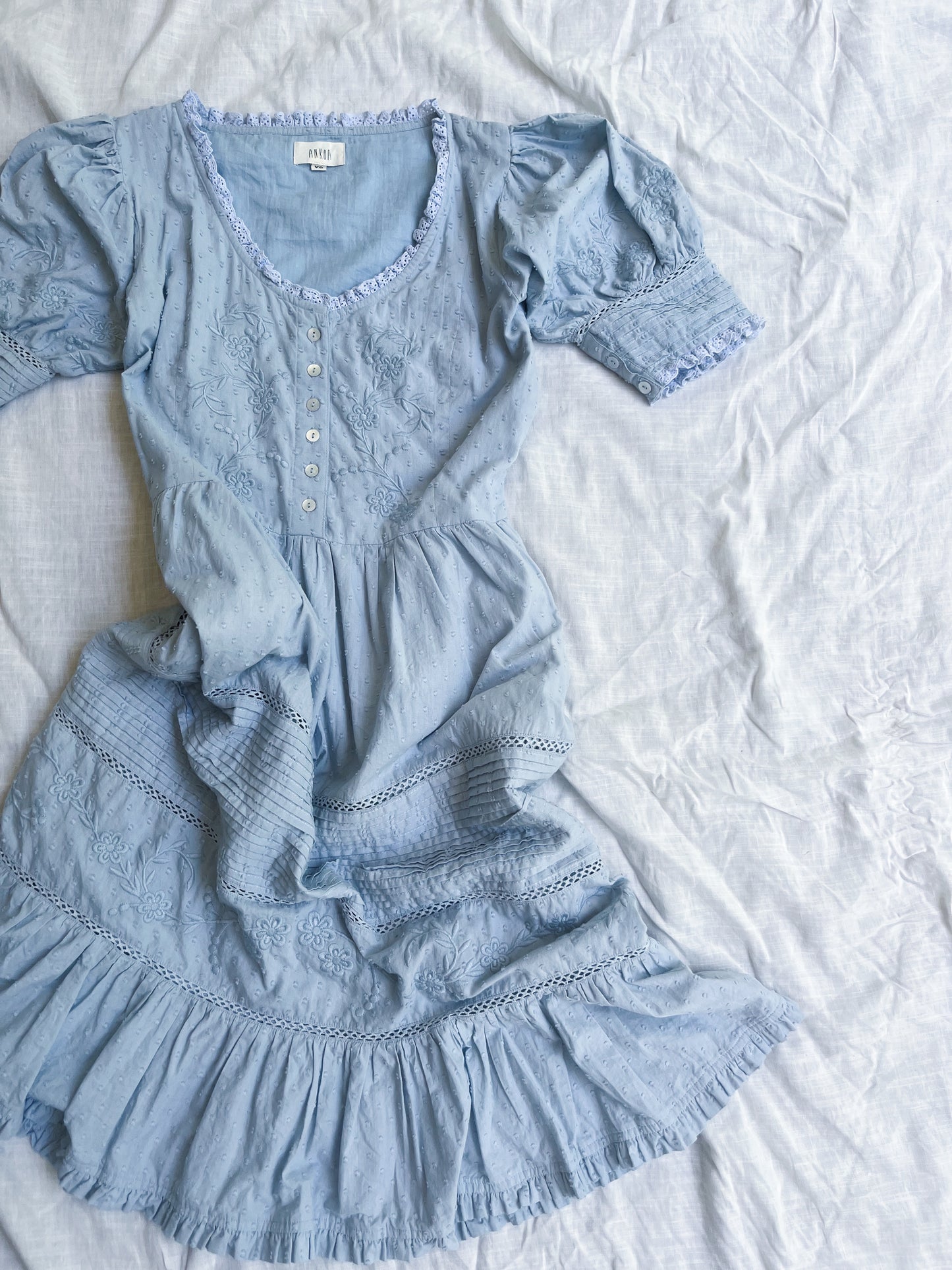 100% RECYCLED COTTON - FAUSTINE DRESS PASTEL BLUE