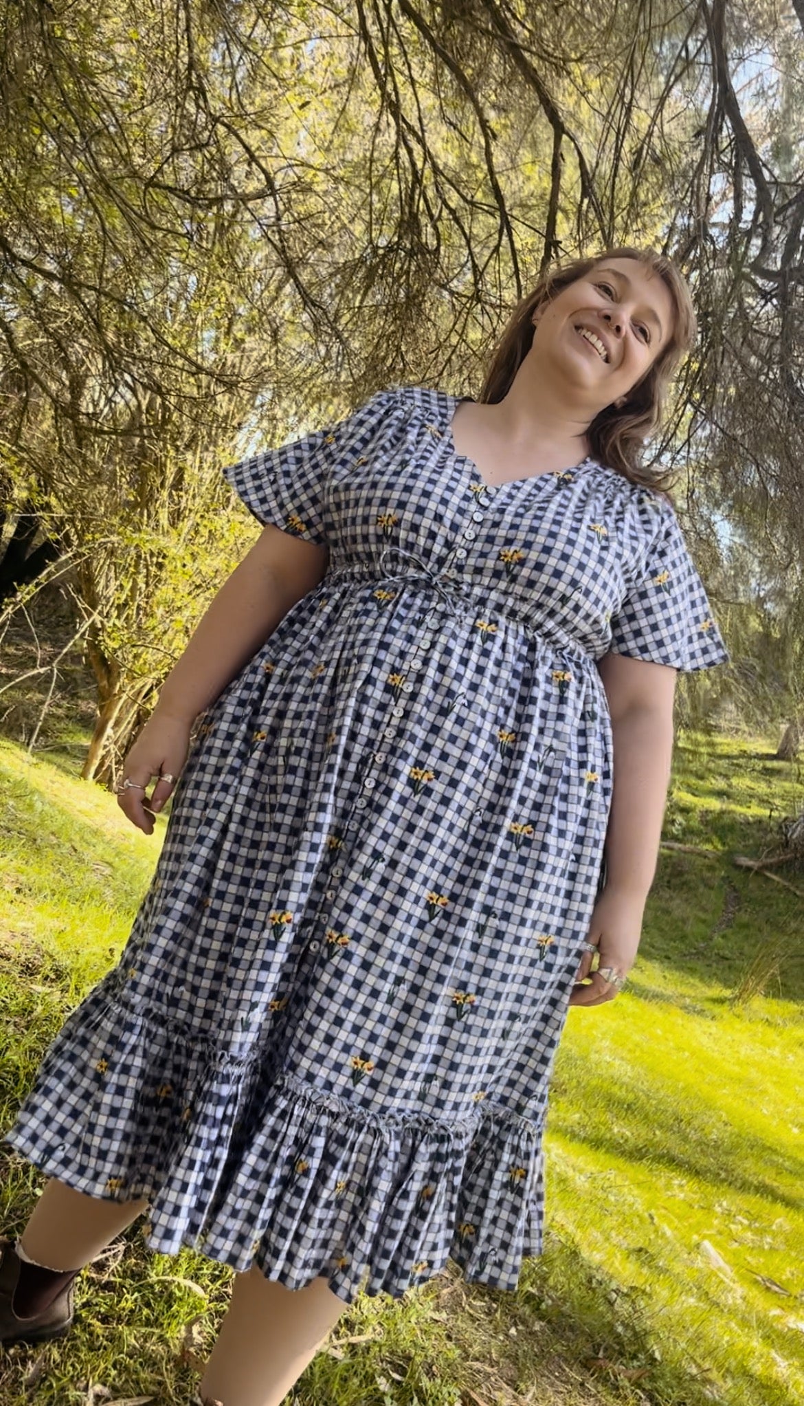 100% RECYCLED COTTON - DULCIE DRESS BLUE GINGHAM