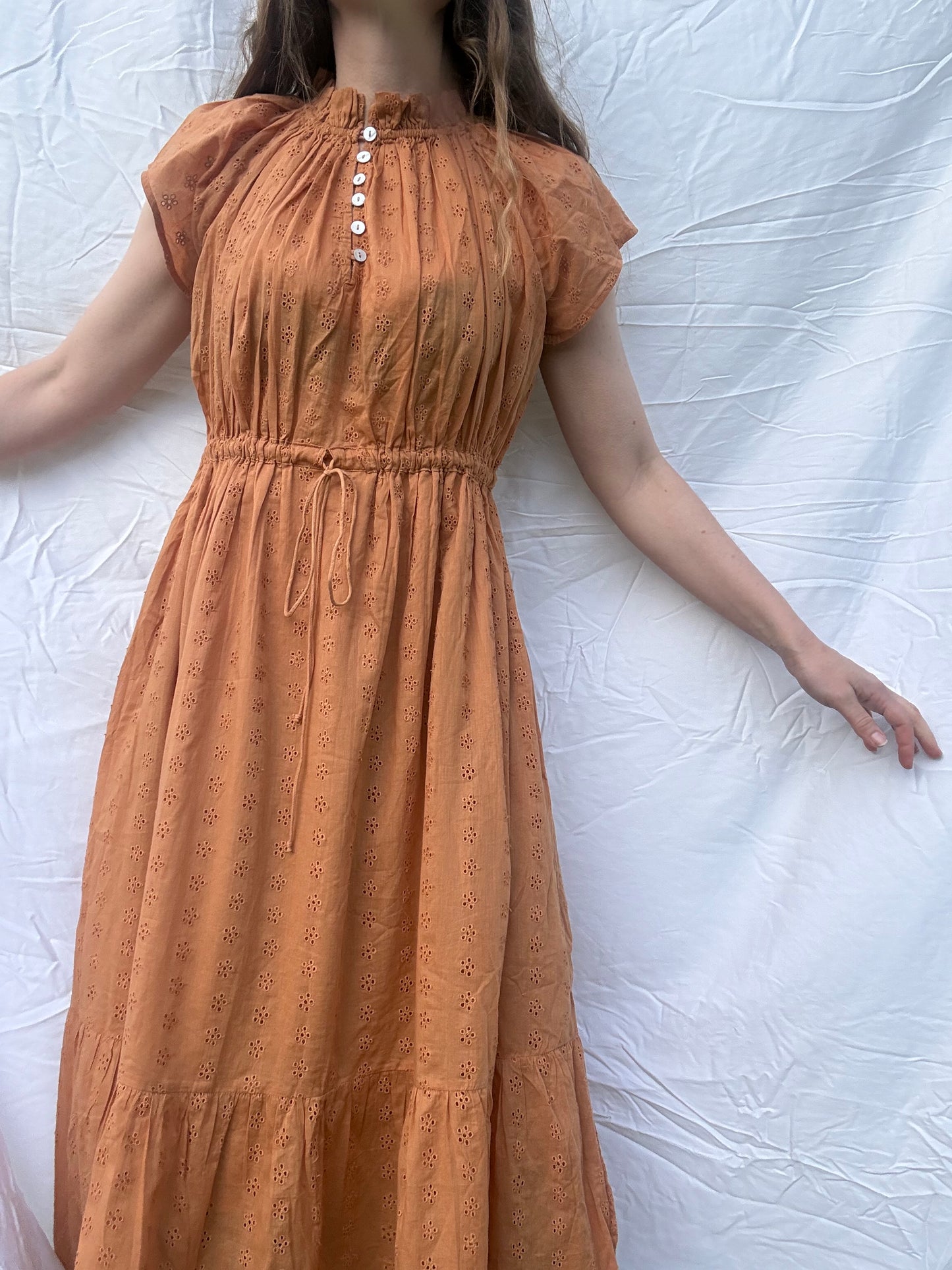 PRELOVED - 100% RECYCLED COTTON - ISABEL DRESS COPPER COTTON LACE XXS