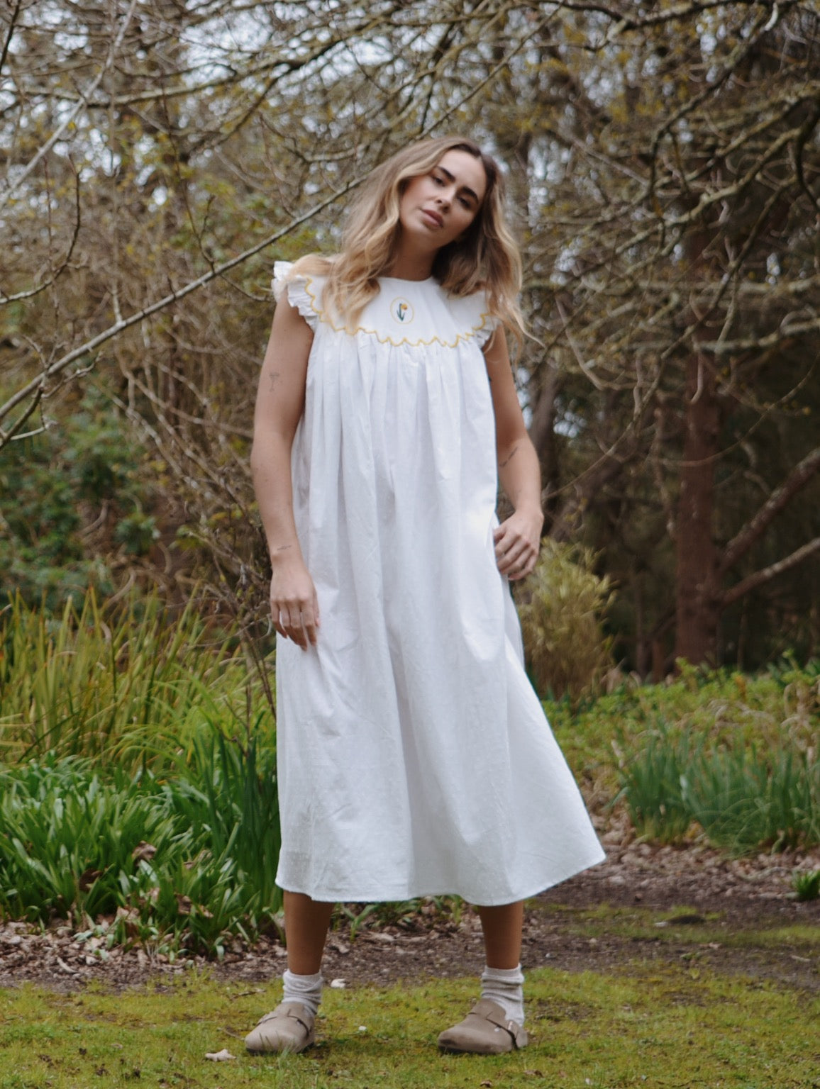 100% RECYCLED DOBBY COTTON - SUMMER BREEZE DAFFODIL NIGHT/DAY DRESS