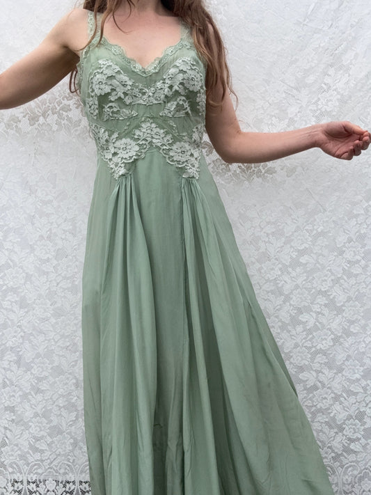 AURORA SILK & LACE DRESS - SAGE