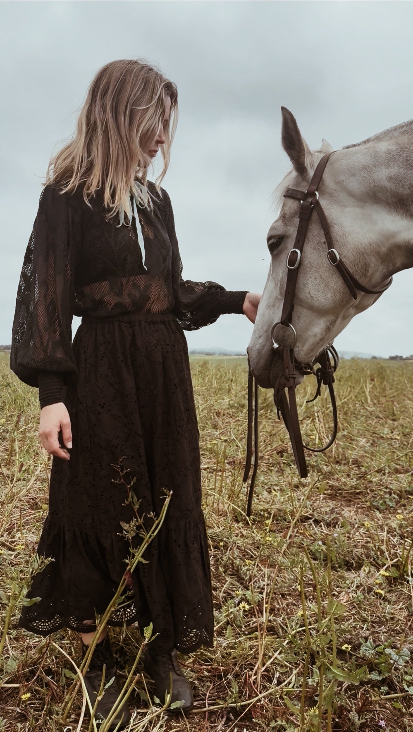 CELESTE CROCHET COTTON BLOUSE BLACK