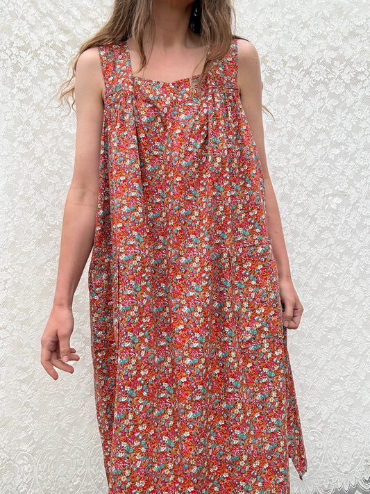 REWORKED HOUSE DRESS RED FLORAL 12-14