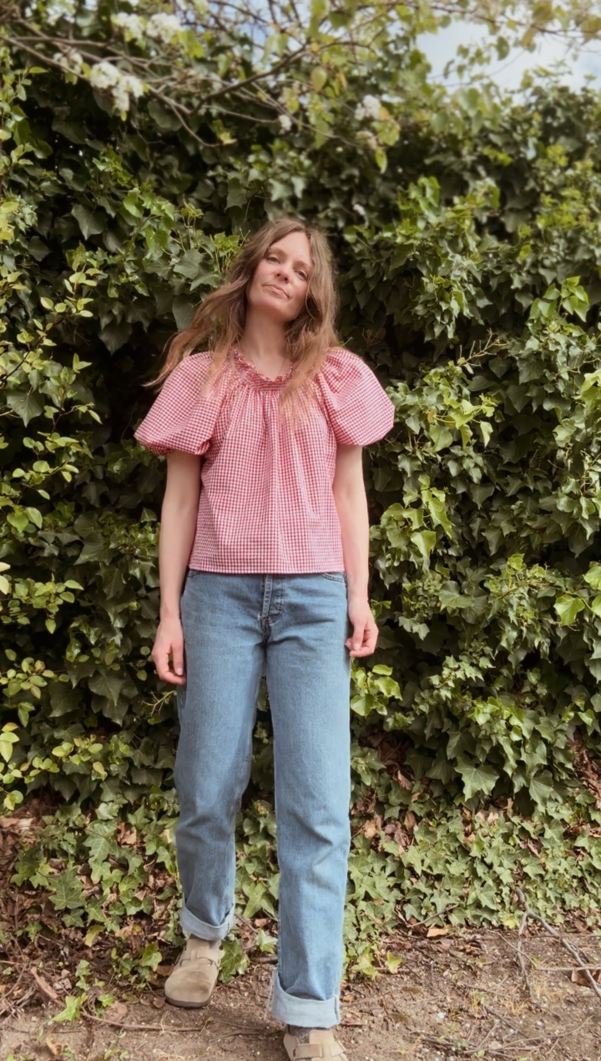 ANYA SMOCK BLOUSE RED GINGHAM COTTON