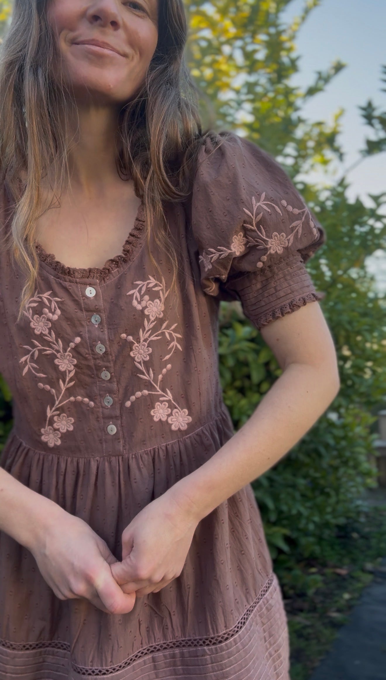 100% RECYCLED COTTON - FAUSTINE DRESS PASTEL WASHED BROWN
