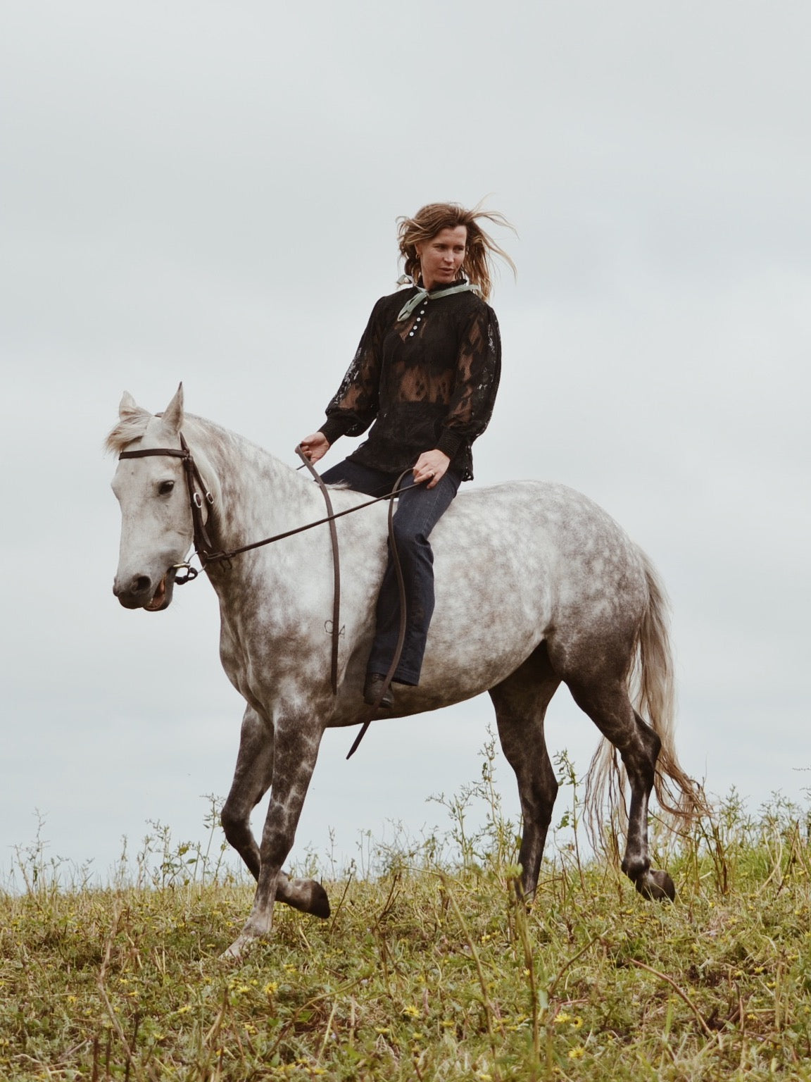 CELESTE CROCHET COTTON BLOUSE BLACK