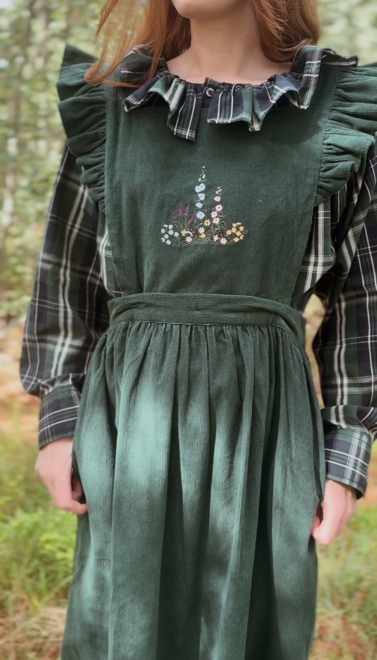 REWORKED PLAID CHECK GREEN & NAVY BLOUSE XS-M