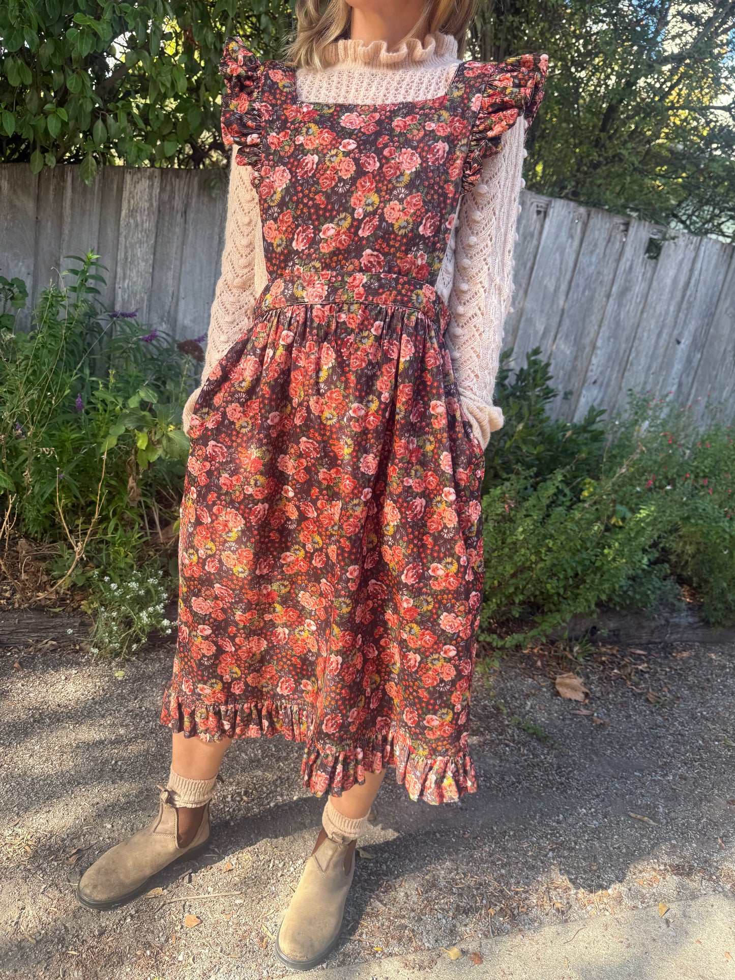 100% RECYCLED COTTON - AUTUMNAL ANOUK RUFFLE PINAFORE/SKIRT CORDUROY