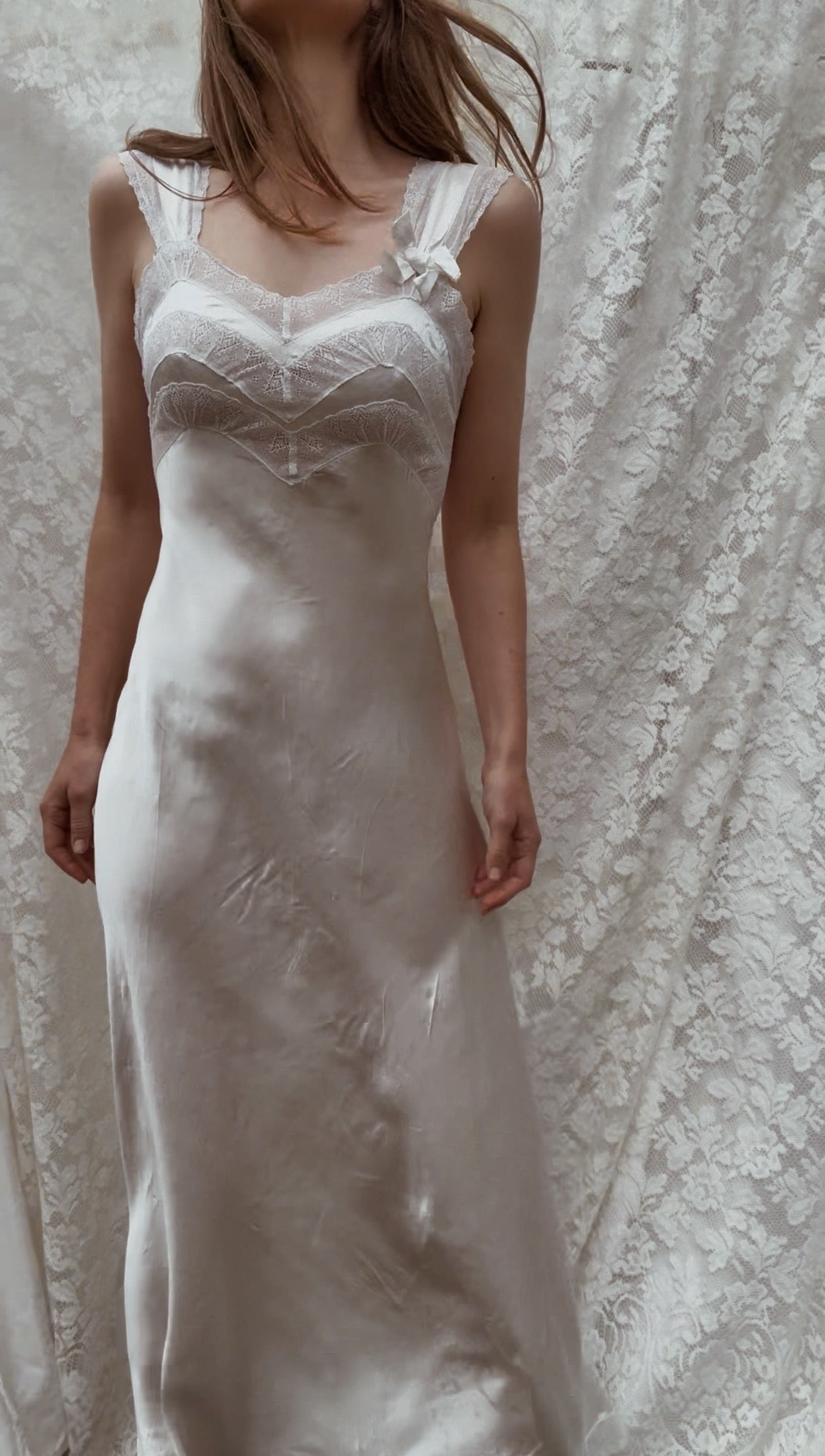 VINTAGE PATOLAINE 1930'S SLIP DRESS WHITE XS