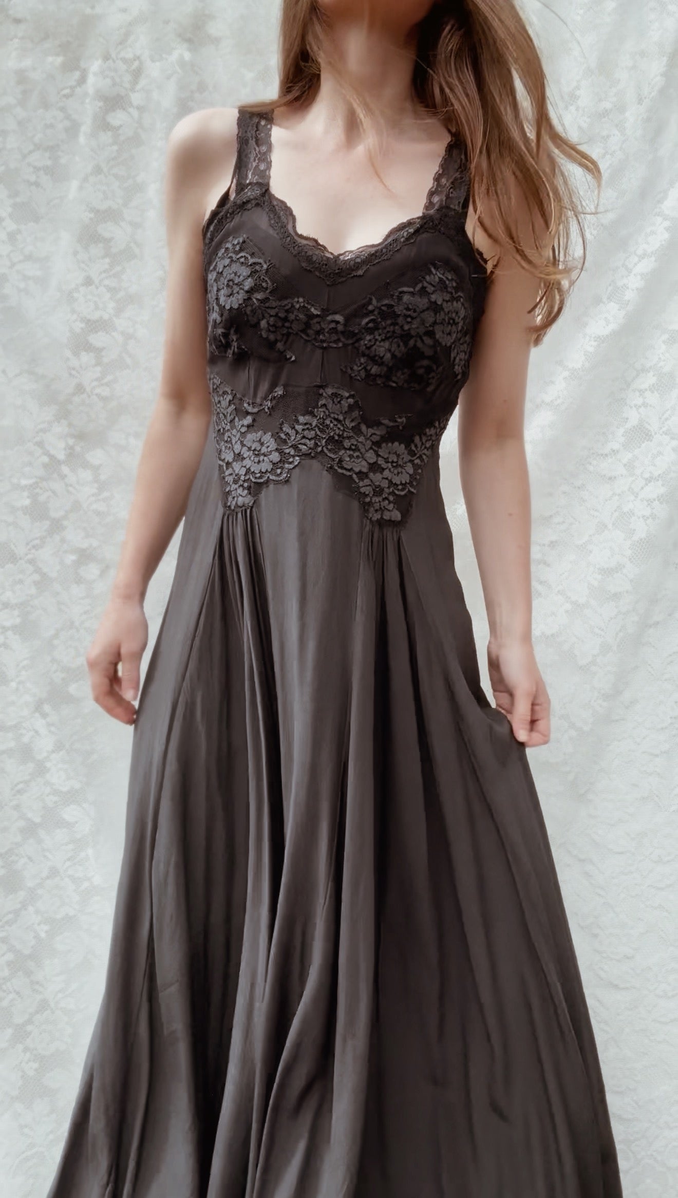 PREORDER AURORA SILK & LACE DRESS - BLACK