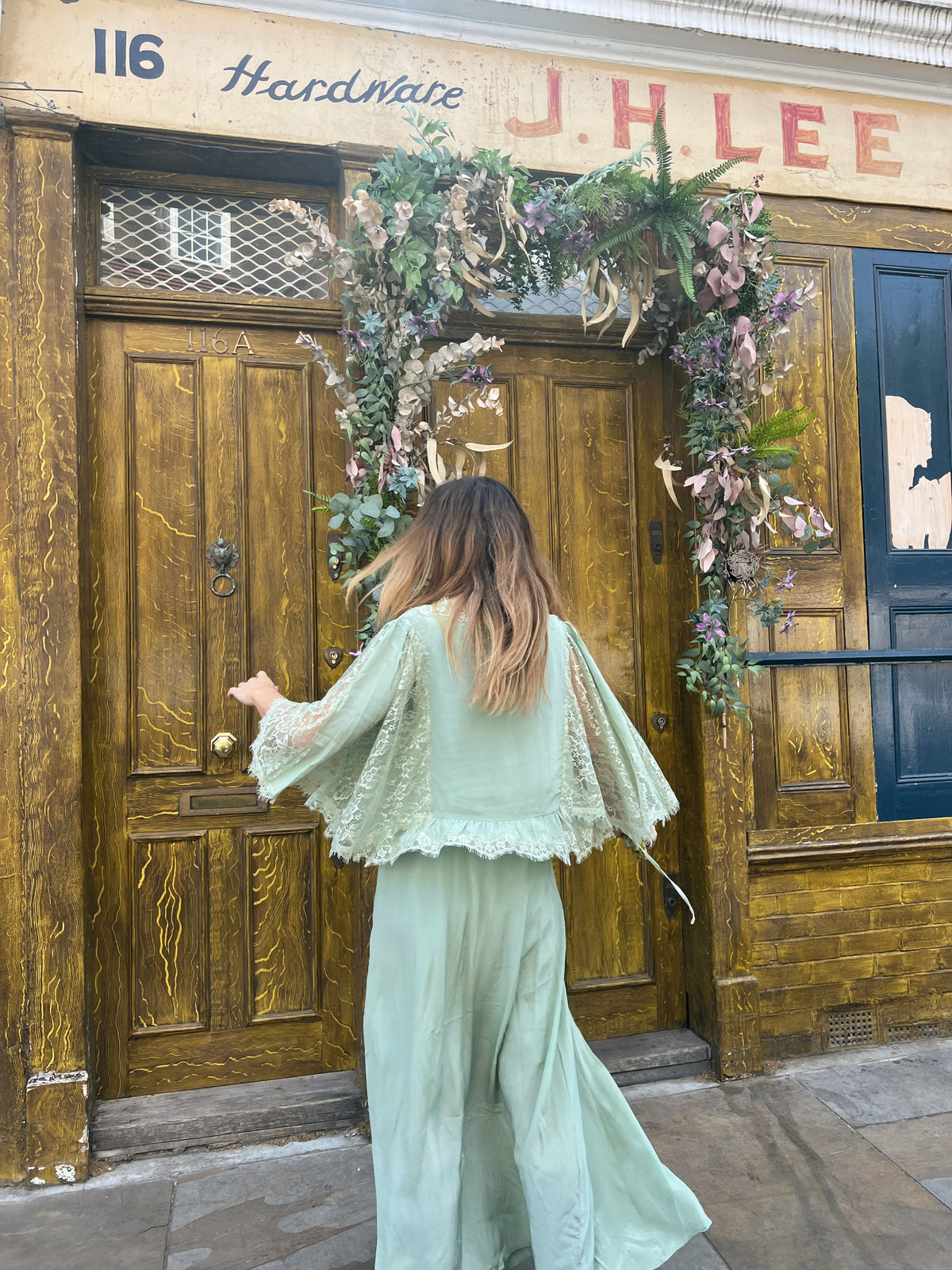 AURORA SILK & LACE DRESS - SAGE