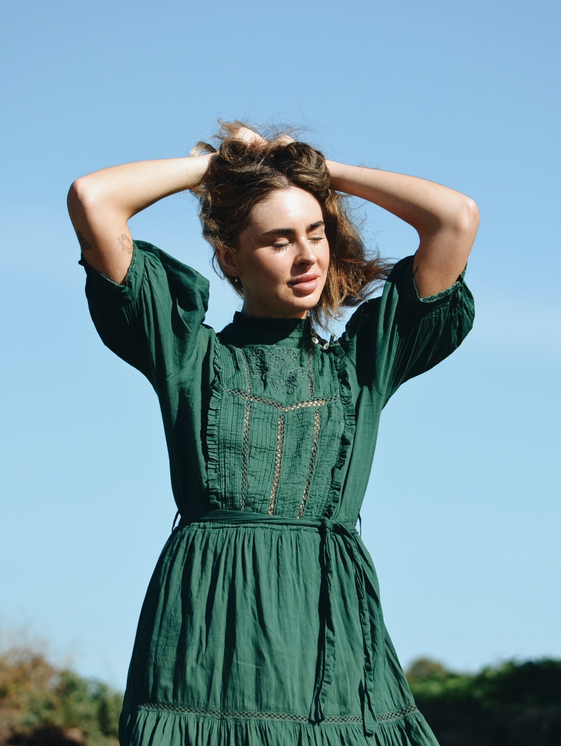 SECOND - PAULINA FOREST GREEN COTTON DRESS