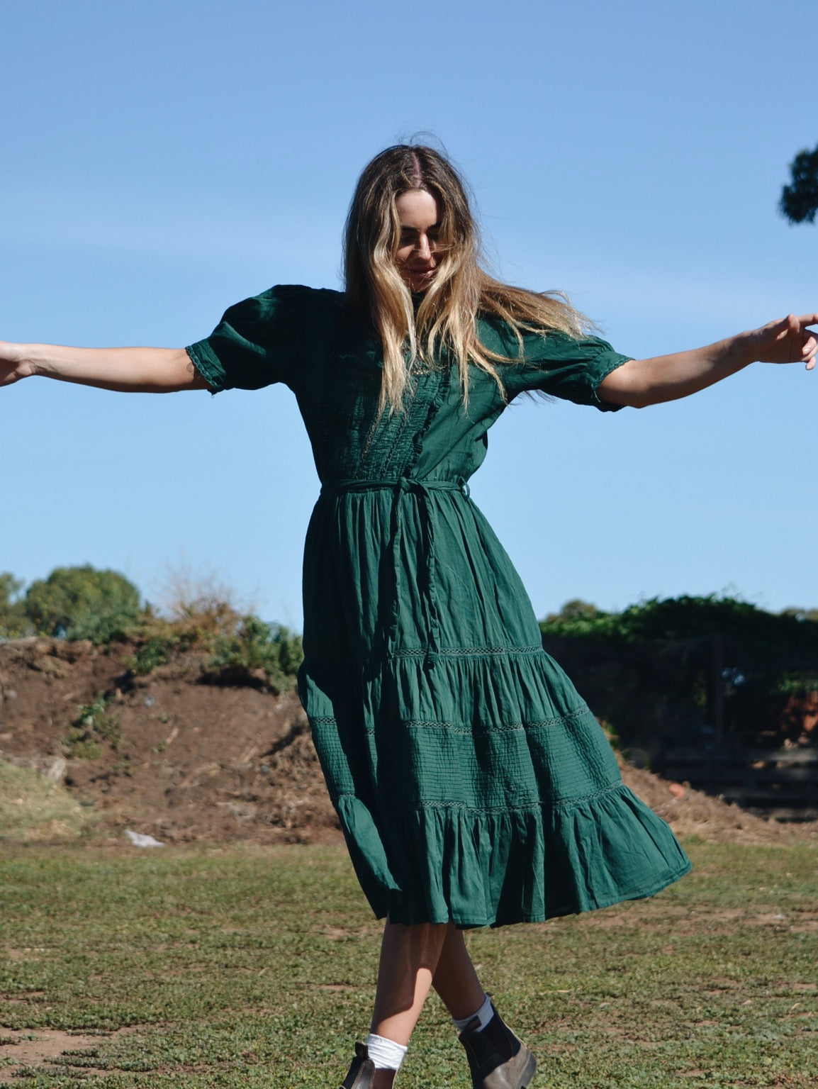 SECOND - PAULINA FOREST GREEN COTTON DRESS