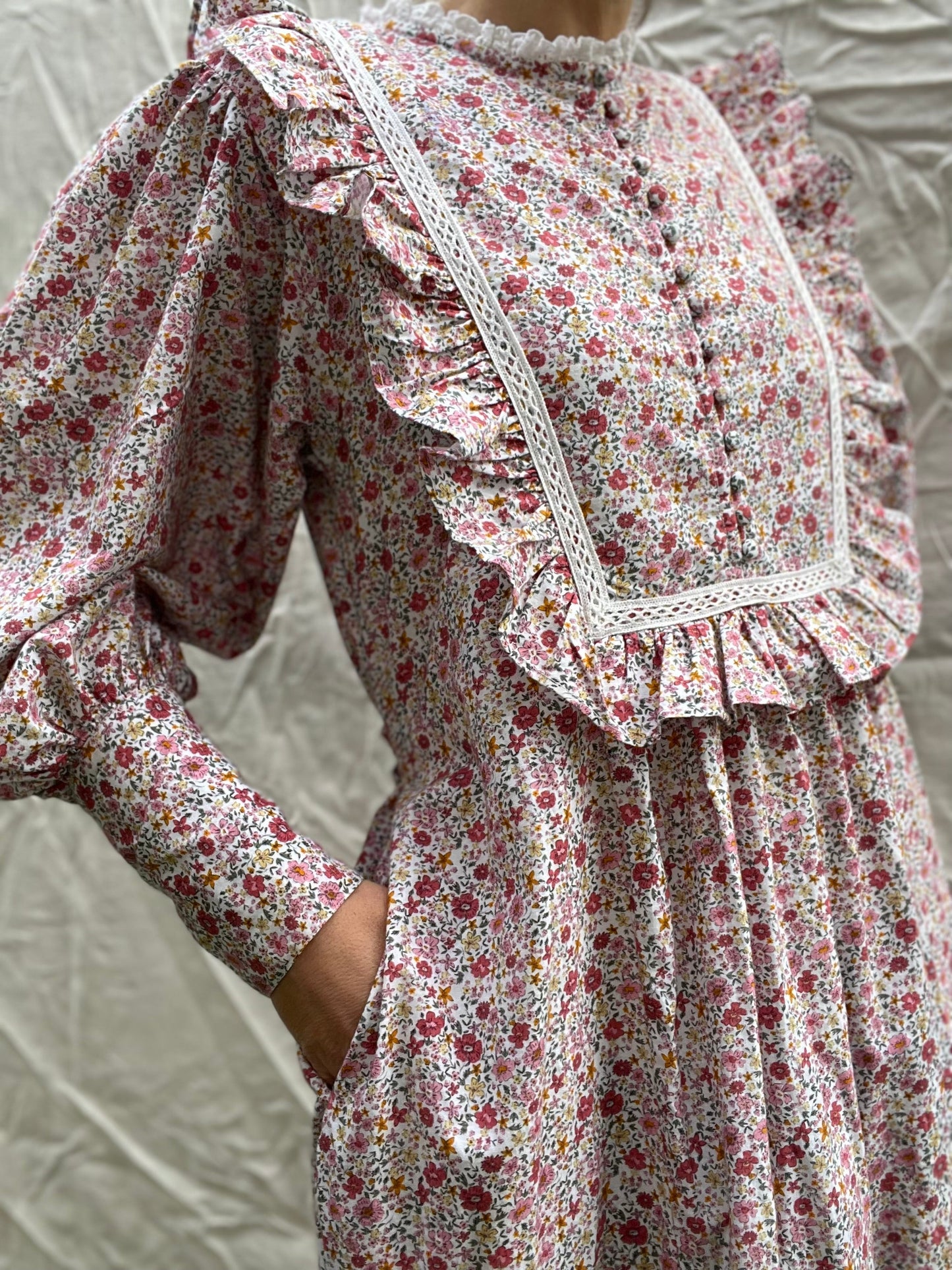 SECOND - 100% RECYCLED COTTON - CLARA DRESS PINK DITSY FLORAL