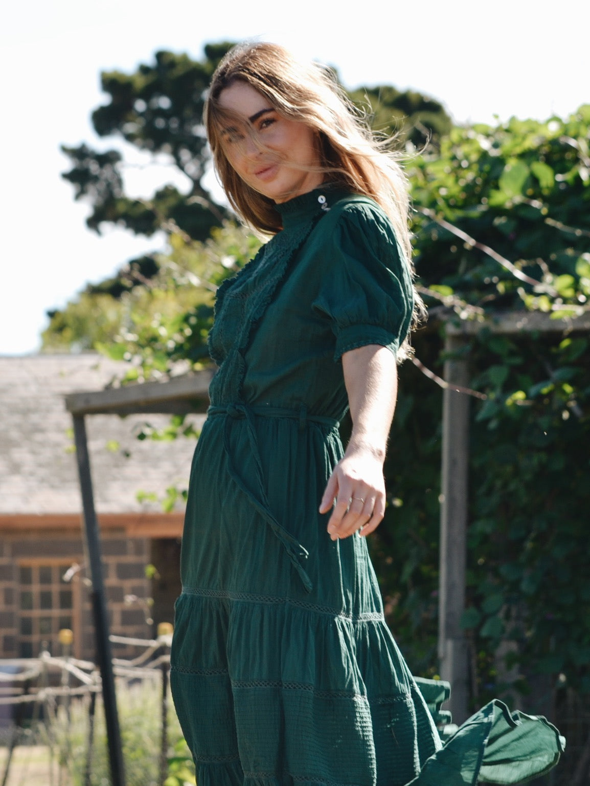 SECOND - PAULINA FOREST GREEN COTTON DRESS