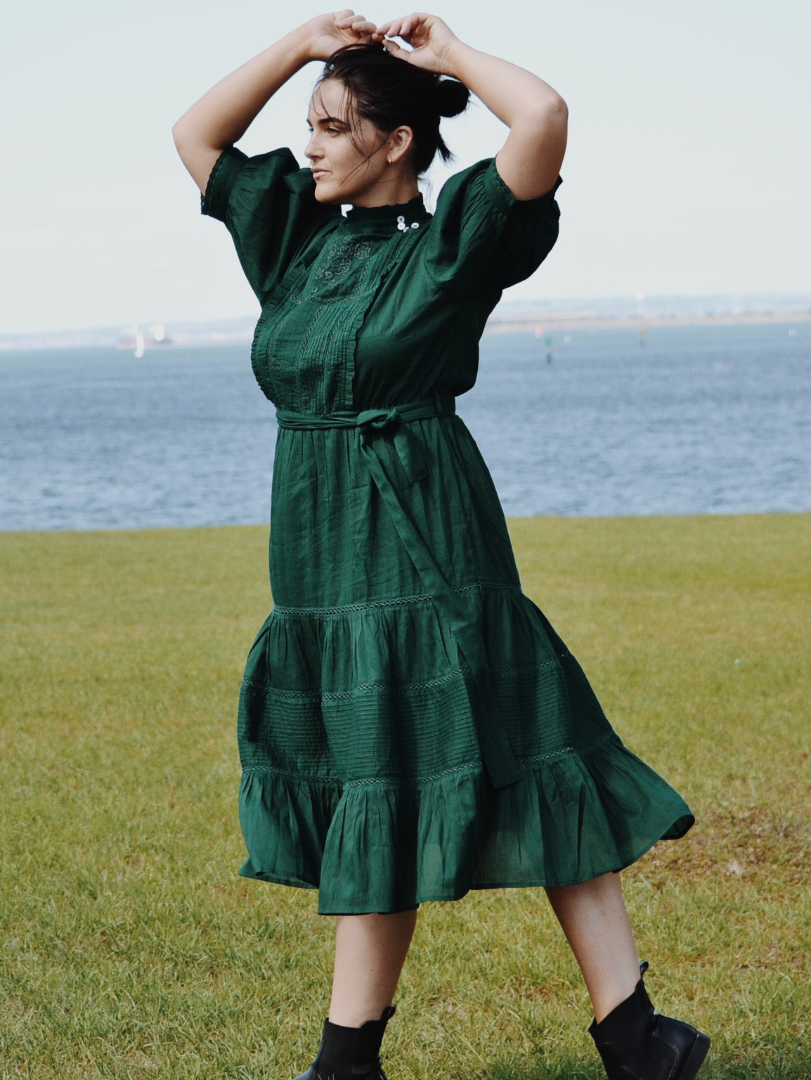 SECOND - PAULINA FOREST GREEN COTTON DRESS