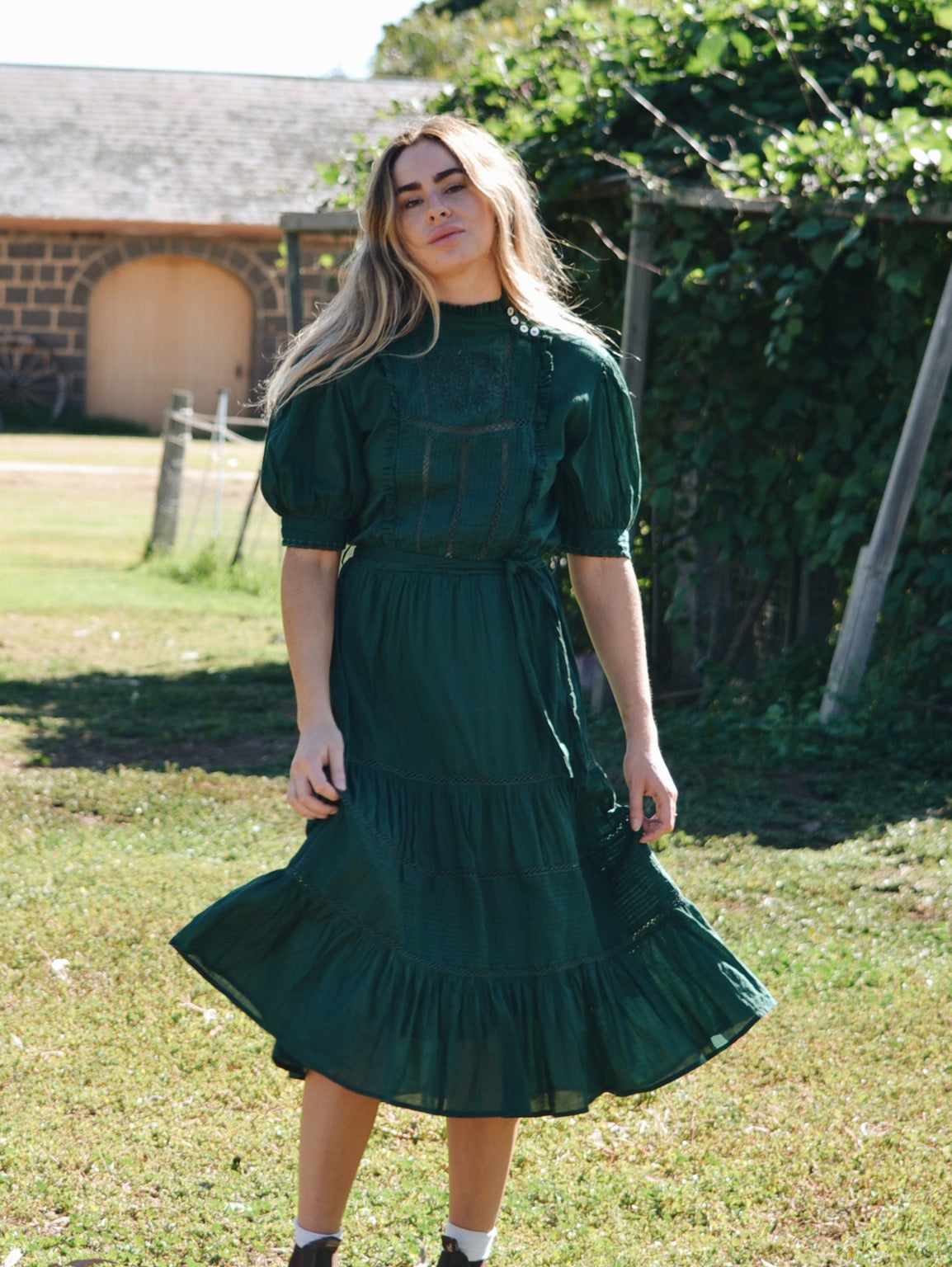 SECOND - PAULINA FOREST GREEN COTTON DRESS