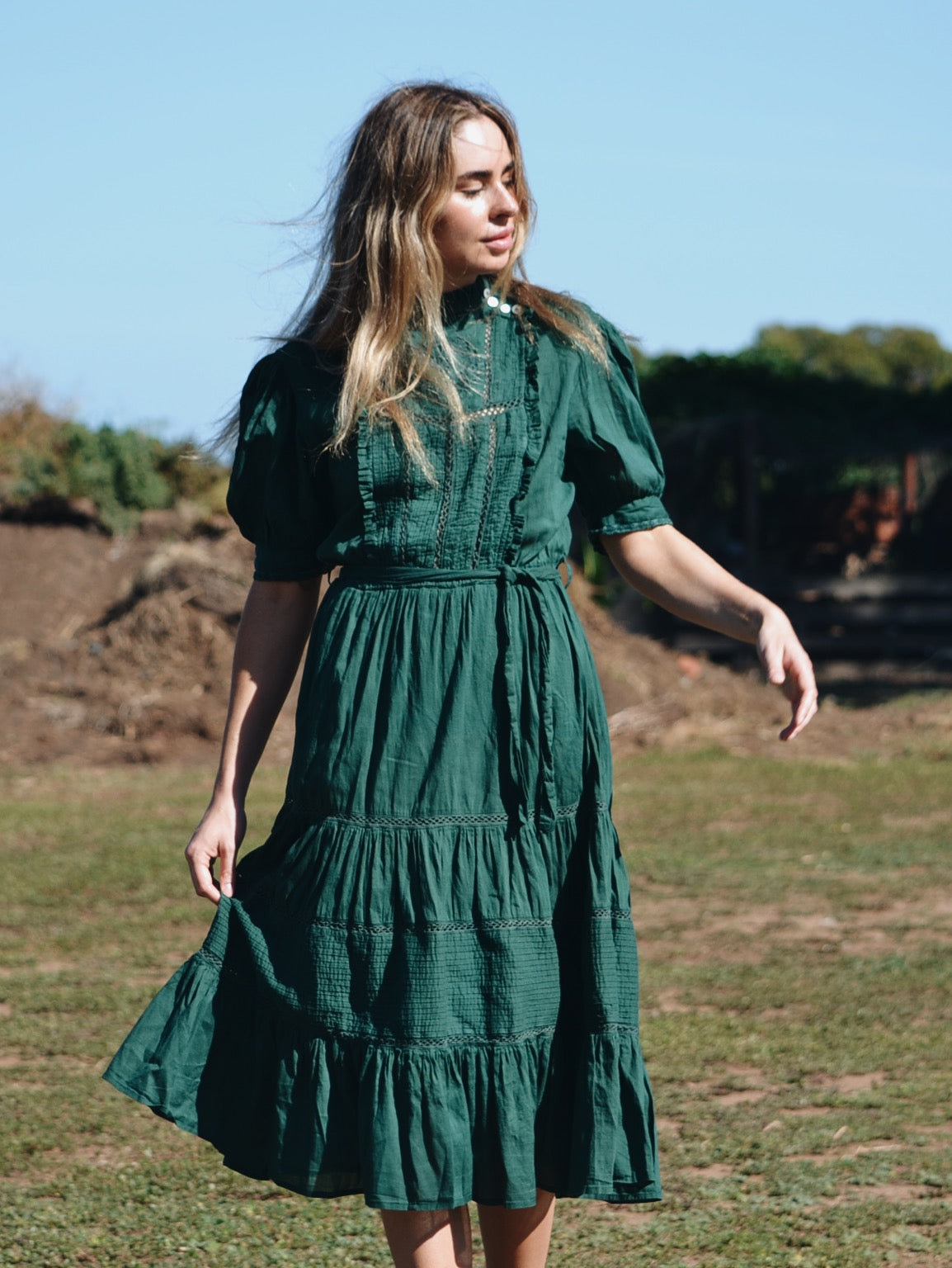 SECOND - PAULINA FOREST GREEN COTTON DRESS