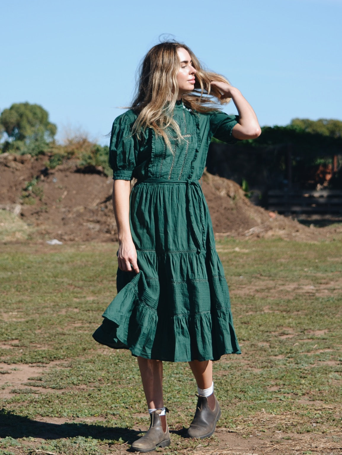 SECOND - PAULINA FOREST GREEN COTTON DRESS