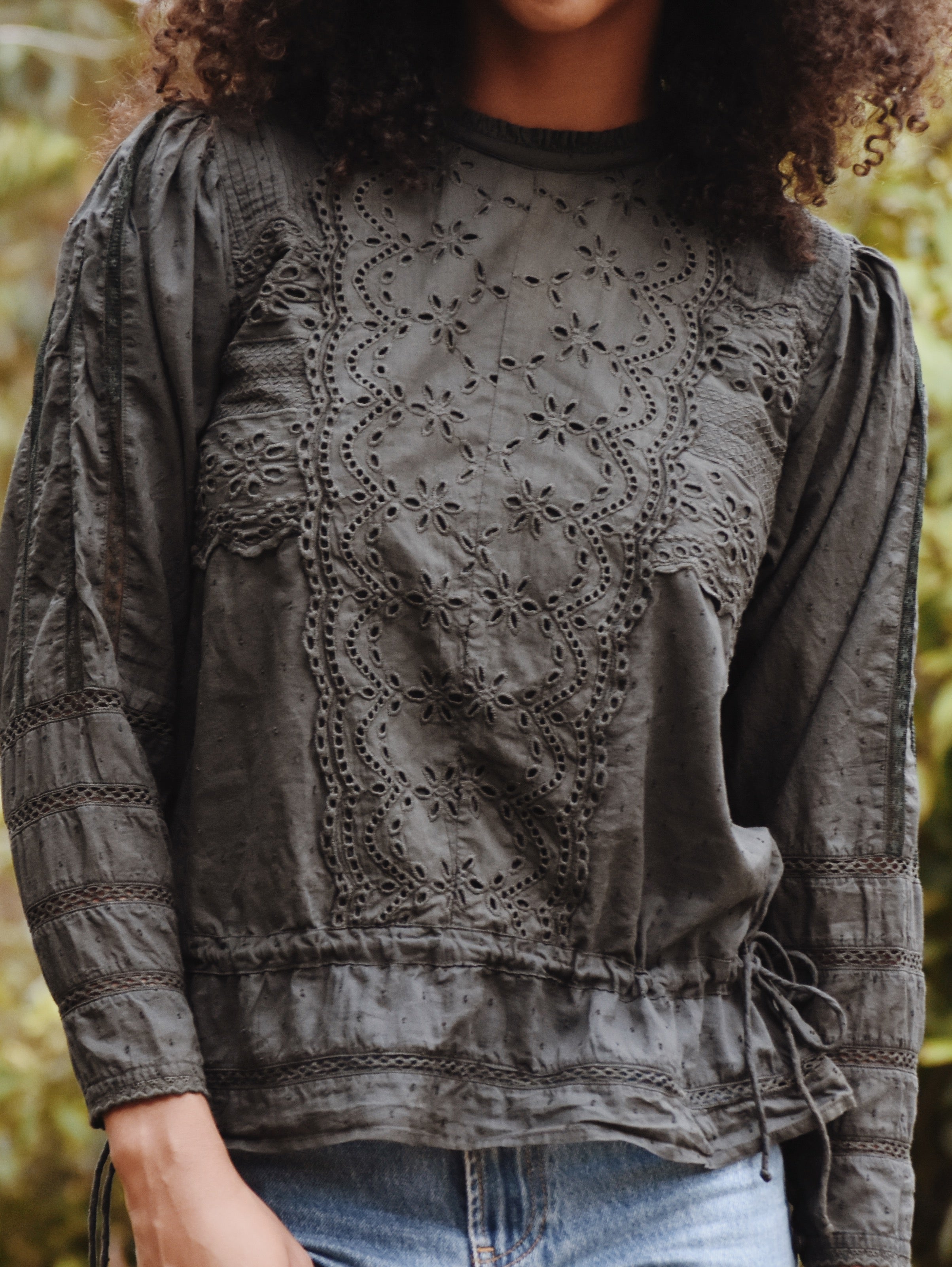 センスのいい お歳暮 SAINSBURY COTTON ANKOA – BLACK WASHED BLOUSE LACE トップス