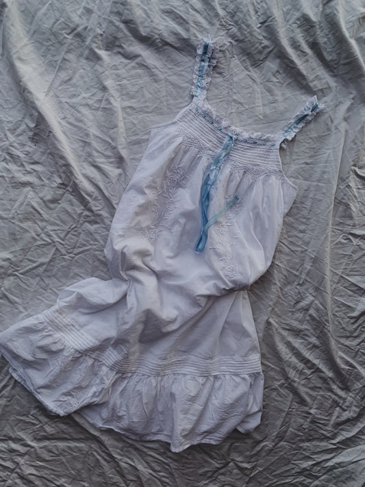3 LEFT - 100% RECYCLED COTTON - NIGHTINGALE HAND SMOCKED DRESS WHITE