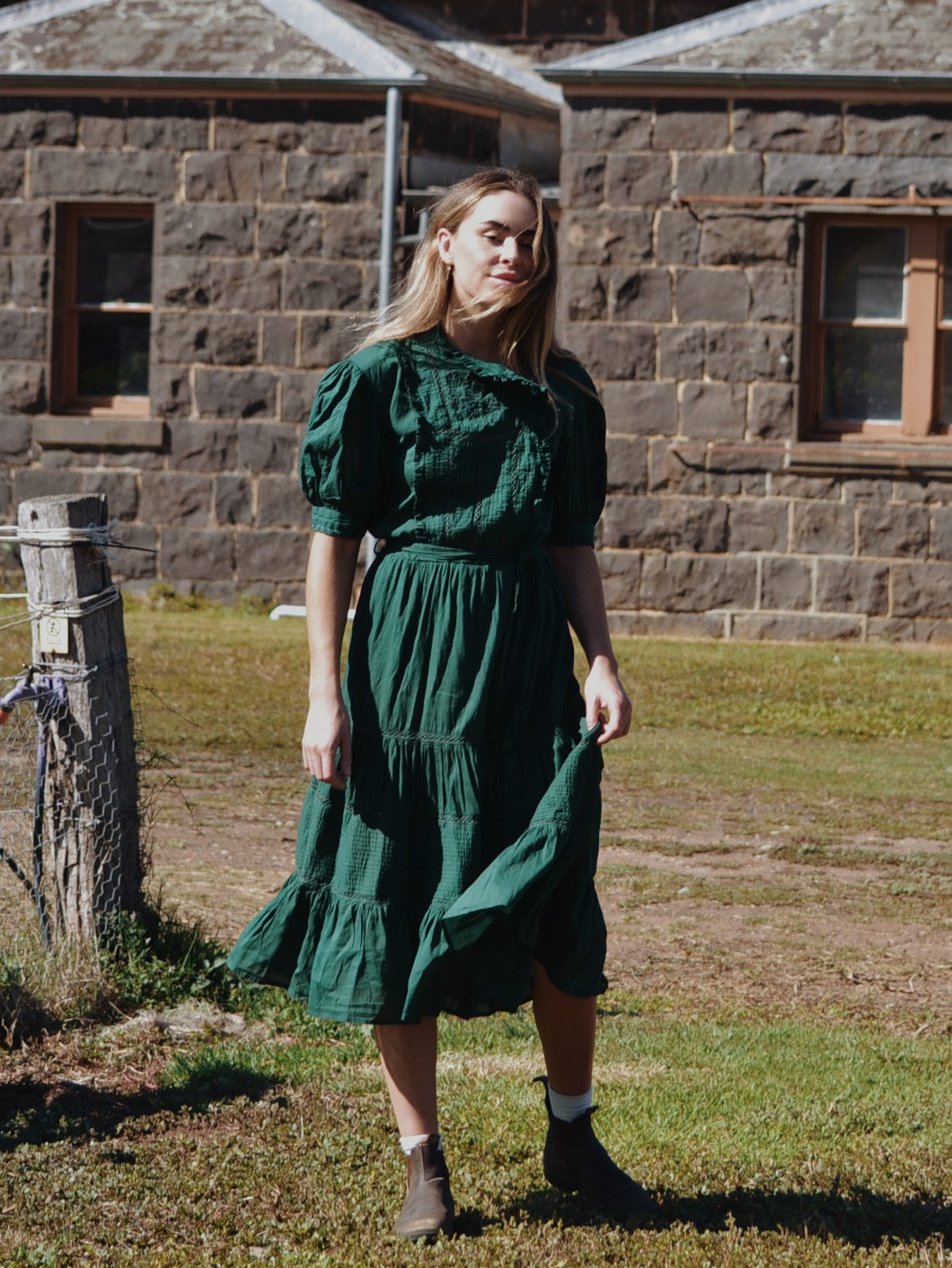 SECOND - PAULINA FOREST GREEN COTTON DRESS