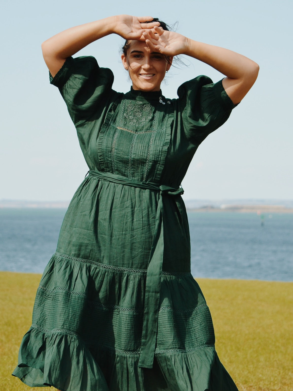 SECOND - PAULINA FOREST GREEN COTTON DRESS